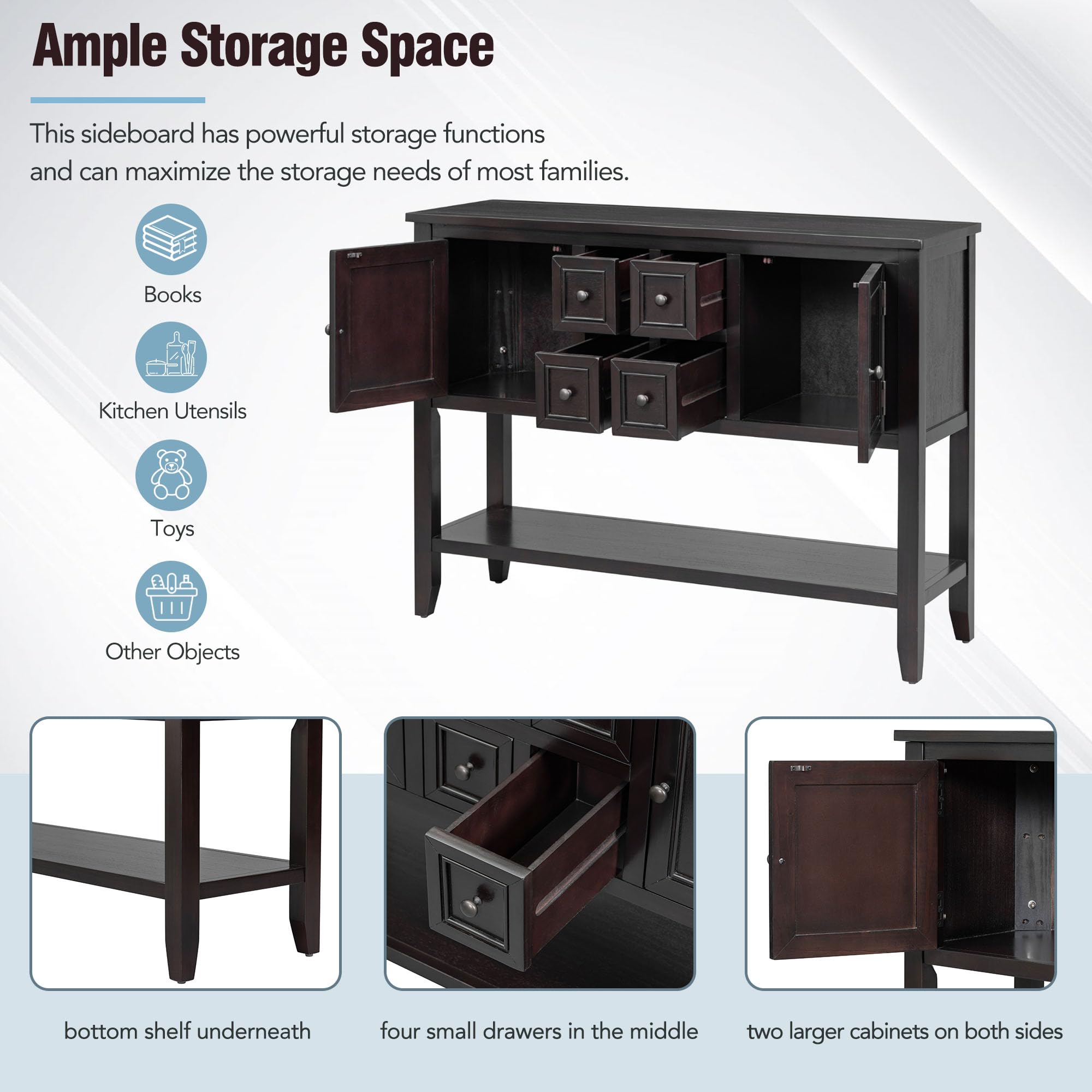 Harper & Bright Espresso Buffet Cabinet - Kitchen Storage & Sideboard with Drawers for Dining Room