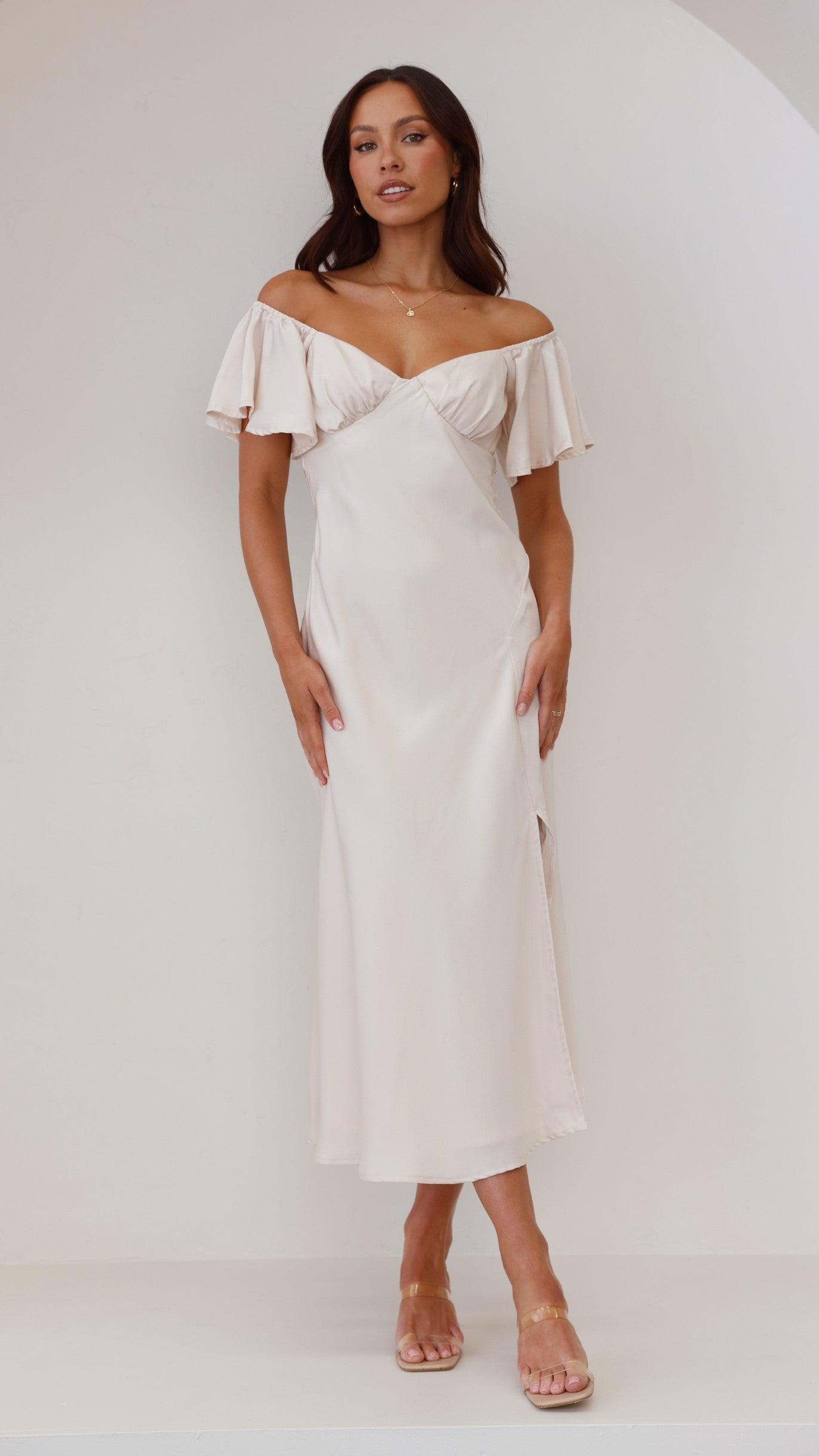 Louisa Midi Dress Ivory - Elegant Flowy Summer Dress for Women | Perfect for Beach Vacations, Weddings & Date Nights