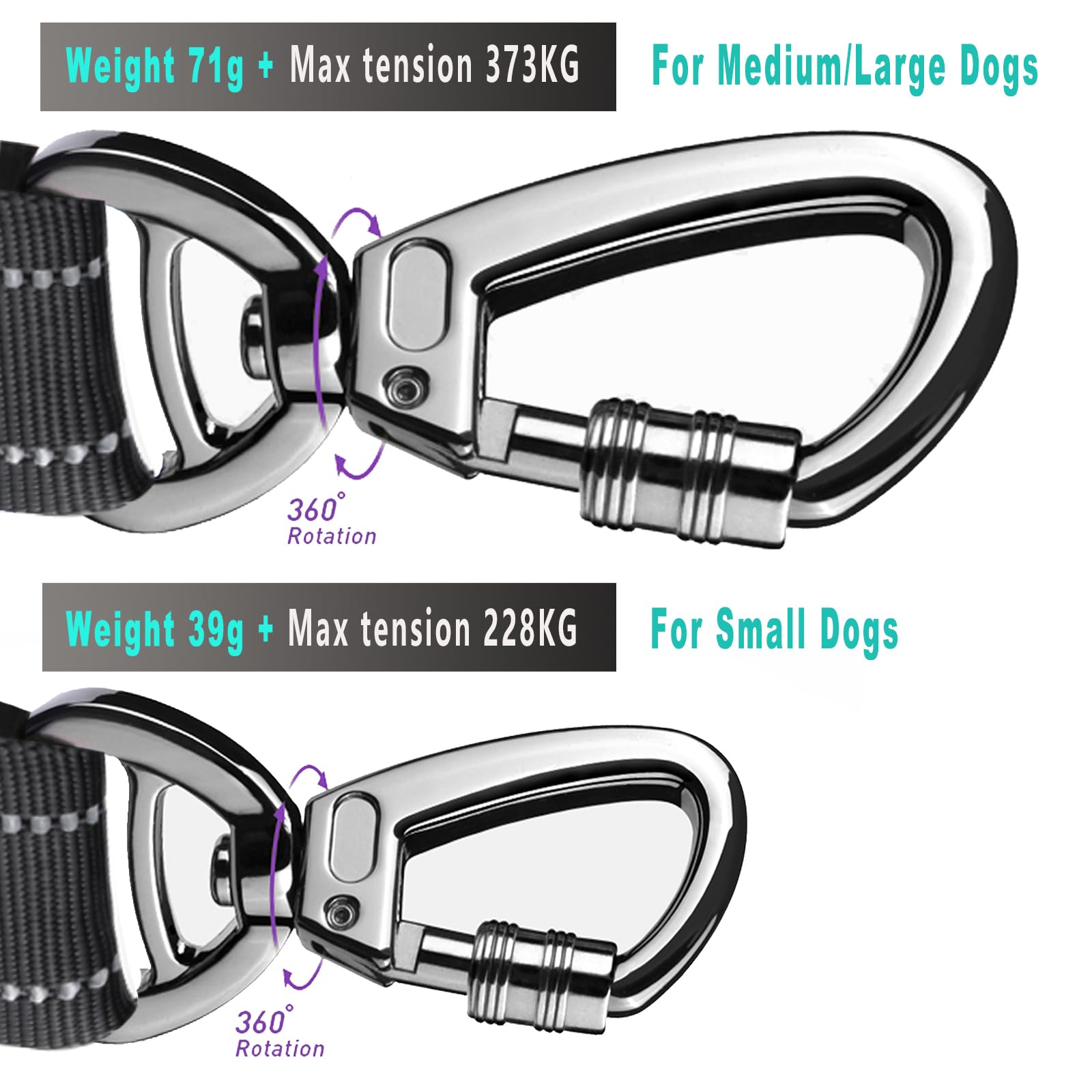 **Hotsky Heavy Duty Tactical Dog Leash for Medium & Large Dogs - 4-6Ft Bungee Shock Absorbing No-Pull Leash with Padded Double Handle & Car Seatbelt, Reflective Black - Perfect for Walking, Running, Hiking & Travel**