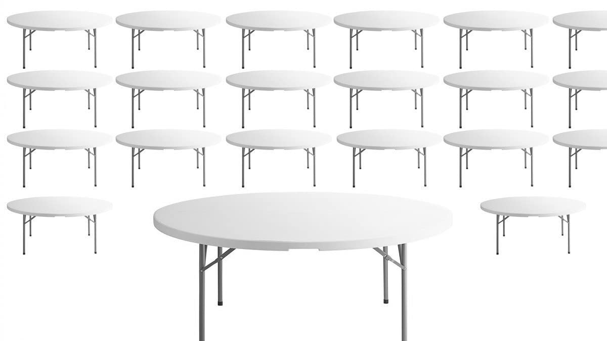 25-Pack 6-Foot White Granite Plastic Folding Round Table - 72
