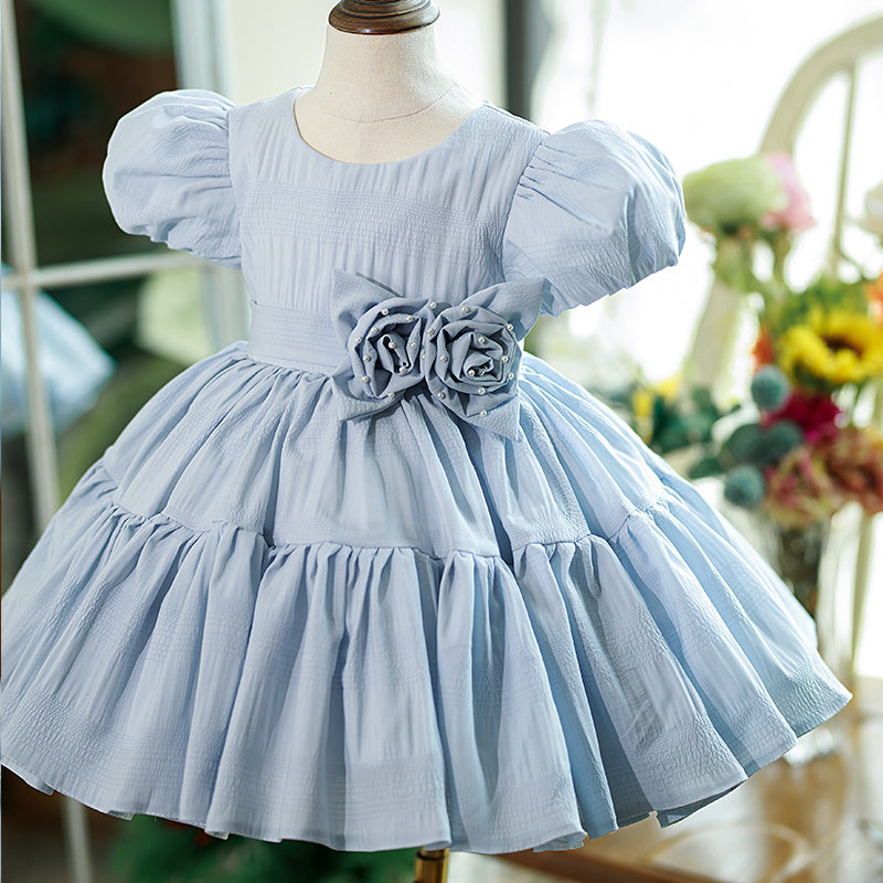 Baby Girl Dress Toddler Prom Pageant Bow Birthday Wedding Puff Sleeves Dress - Perfect for Special Occasions & Photo Shoots