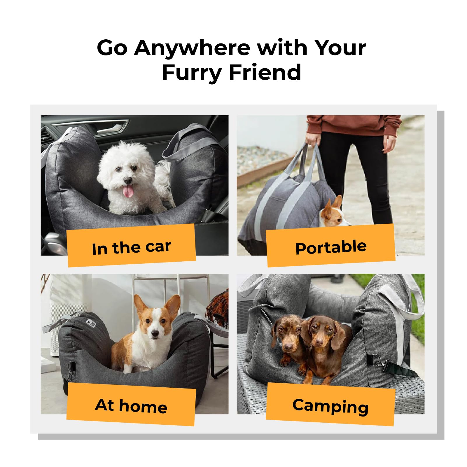 FUNNYFUZZY 2-in-1 Dog Car Seat & Travel Carrier for Small Dogs up to 25lbs - Portable Pet Bed with Storage Pocket, Safety Leash Clip & Machine Washable Design - Perfect for Road Trips, Car Rides & Outdoor Adventures