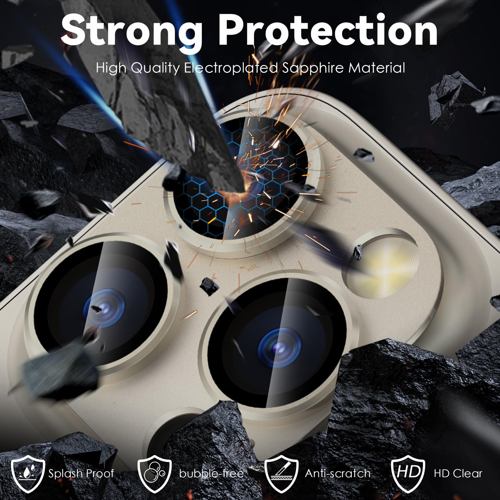 CloudValley 2-Pack iPhone 15 Pro & Pro Max Rear Camera Lens Protector - 9H Hardness Tempered Glass, Full Coverage, Scratch Resistant (Natural Titanium) - Perfect for Outdoor Adventures, Travel & Daily Protection