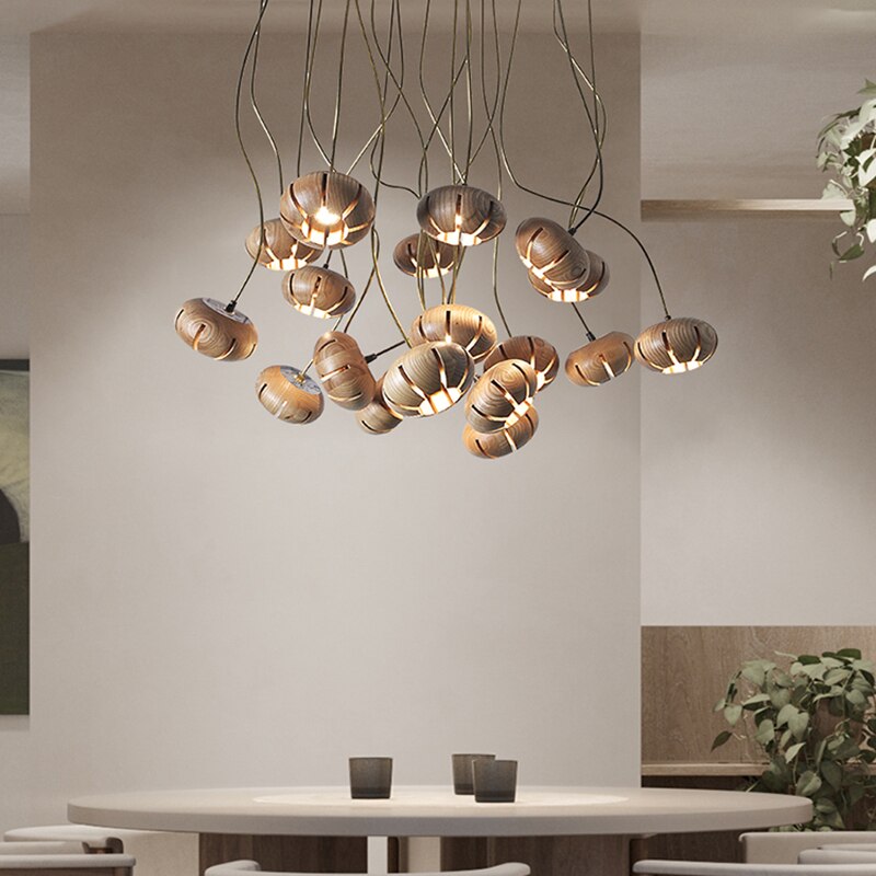 Elegant Wooden LED Chandelier - Modern Rustic Ceiling Light Fixture with Warm White Lighting | Perfect for Dining Room, Bedroom or Cabin Decor