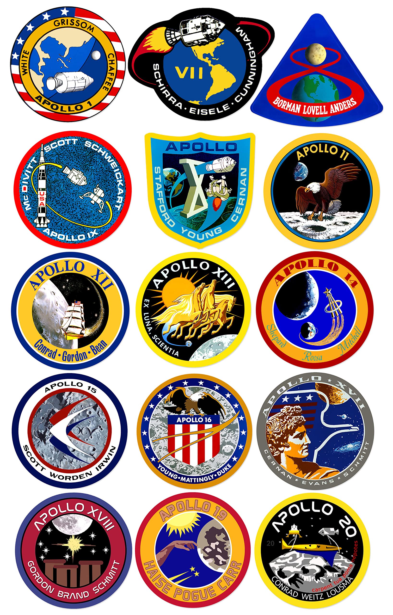 Apollo Mission Stickers Set - 15 NASA Space Shuttle Vinyl Decals (3.5 inch) for Laptop, Cell Phone & Scrapbooking - Made in USA | Space Enthusiast Gifts & DIY Craft Supplies