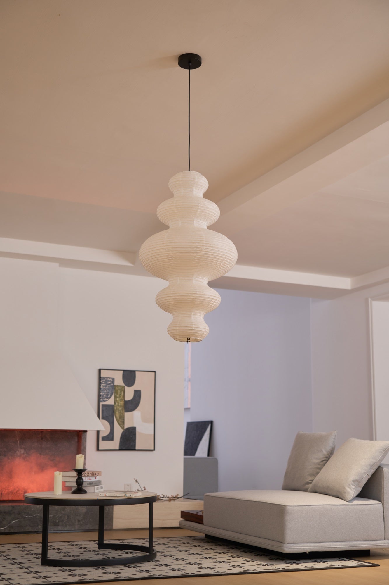 Akari Juni Pendant Lamp - Modern Japanese Paper Light Fixture for Dining Room, Bedroom & Living Room Decor