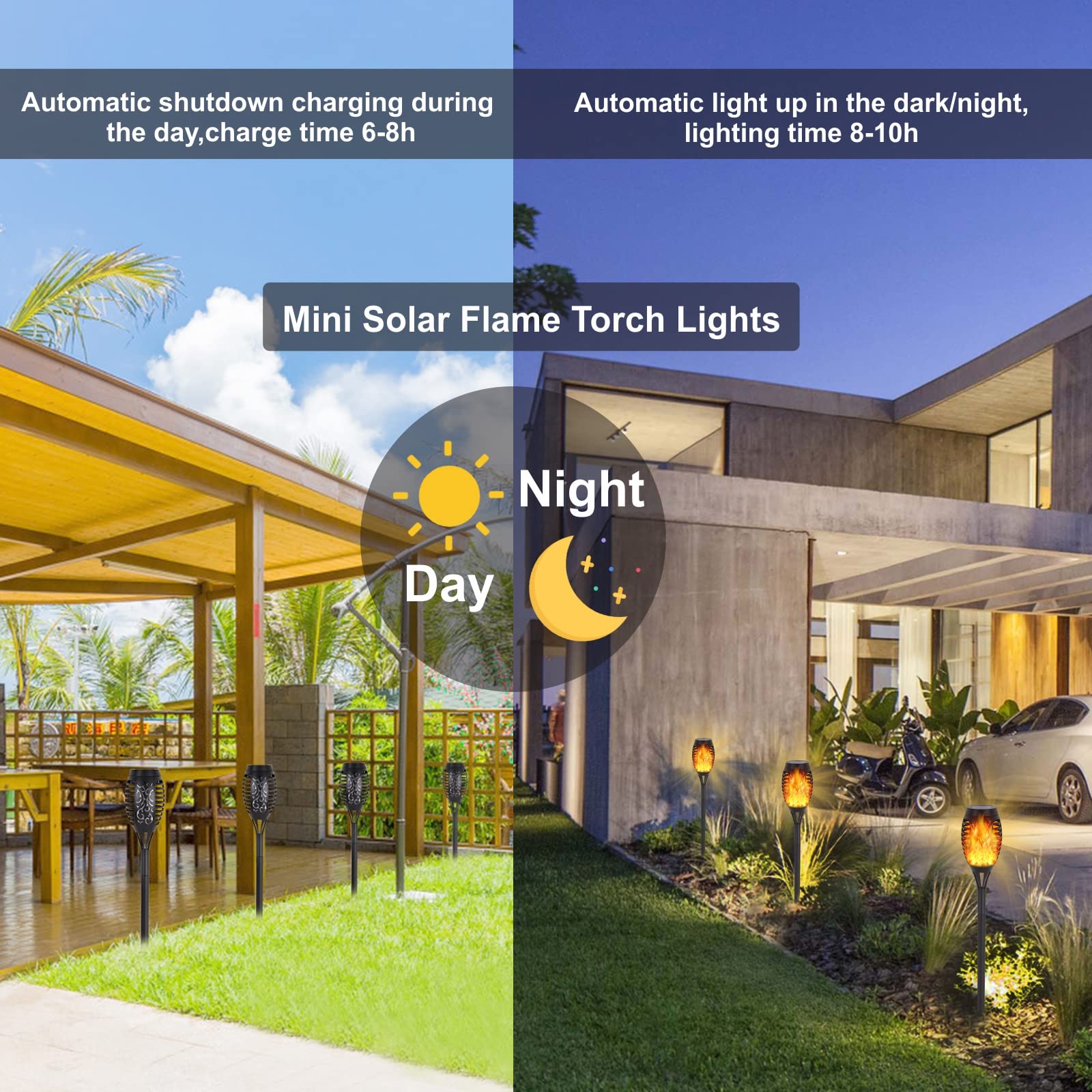 Upgraded 8 Pack Solar Outdoor Lights with Flickering Flame Effect - Waterproof Solar Torch & Landscape Lights for Pathway, Porch, Yard, Garden Decor - Perfect for Patio, Walkway, and Backyard Ambiance Lighting