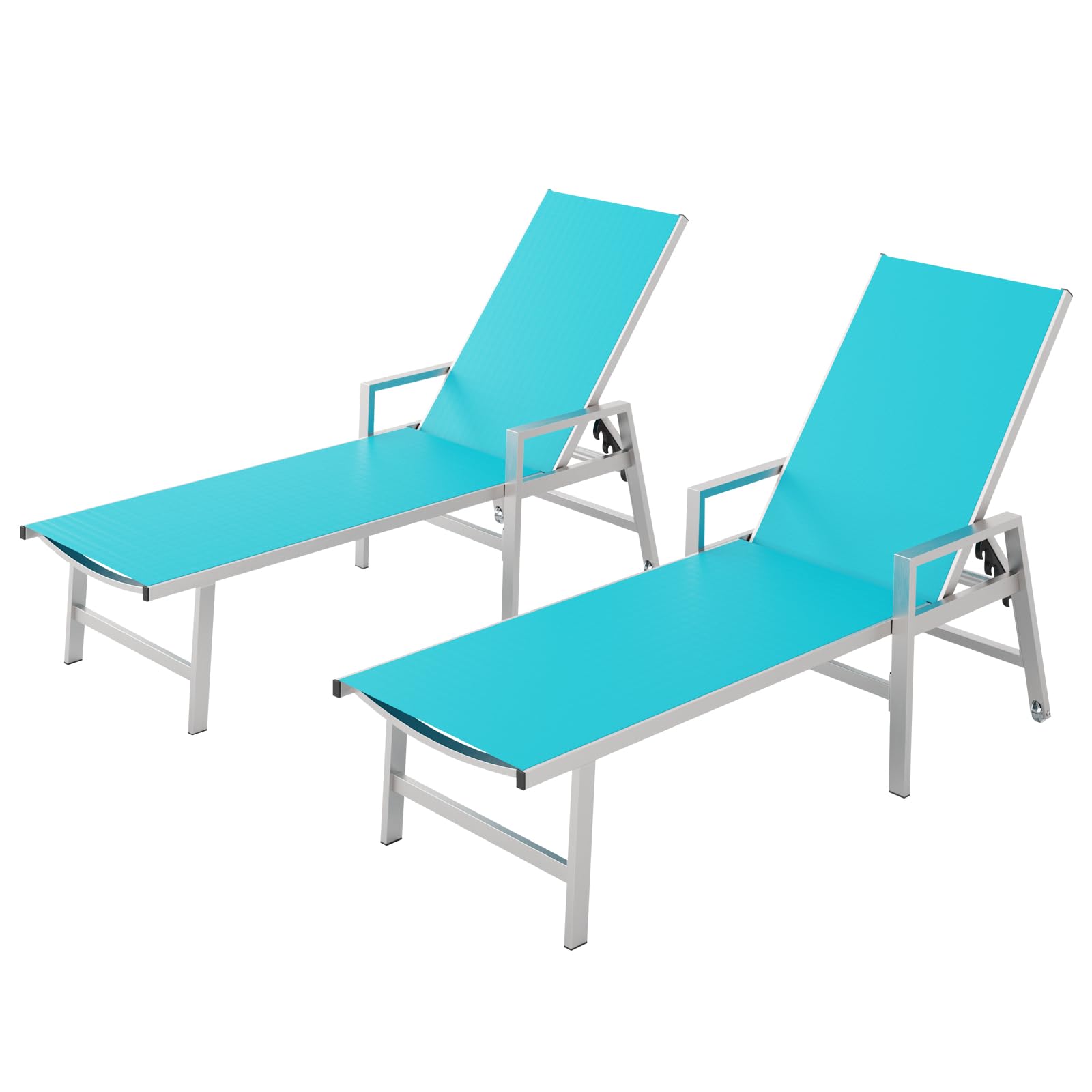Premium Aluminum Patio Chaise Lounge Chair Set of 2 - 5-Position Adjustable Recliner with Wheels & Armrests - Outdoor Poolside, Beach, Deck & Yard Furniture - Perfect for Sunbathing, Relaxing by the Pool or Lakeside in Lake Blue