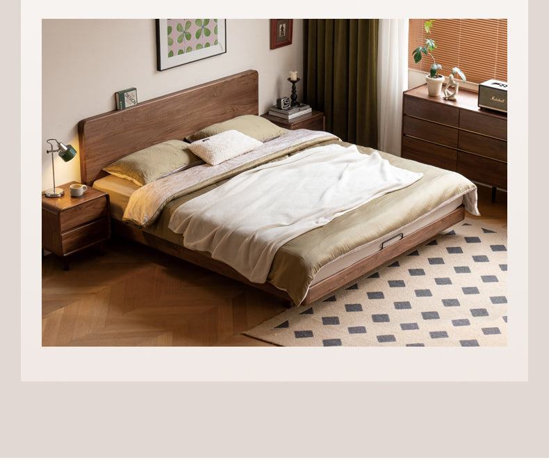 Solid Wood Floating Bed Frame - Black Walnut & Oak - Modern Platform Bed with Hidden Storage - Perfect for Small Bedrooms & Minimalist Home Decor