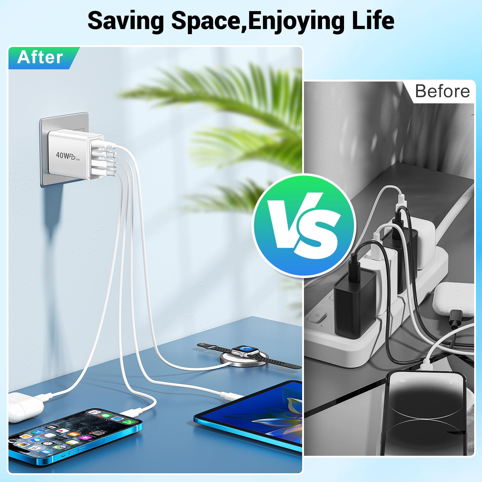 2 Pack 40W 4-Port USB C Fast Charger Block - Dual USB C Wall Charger Plug for iPhone 16/15/14/13/12 Pro Max/XS/XR/X, iPad, Samsung Galaxy S23/S22 - Compact Charging Cube for Home, Office & Travel