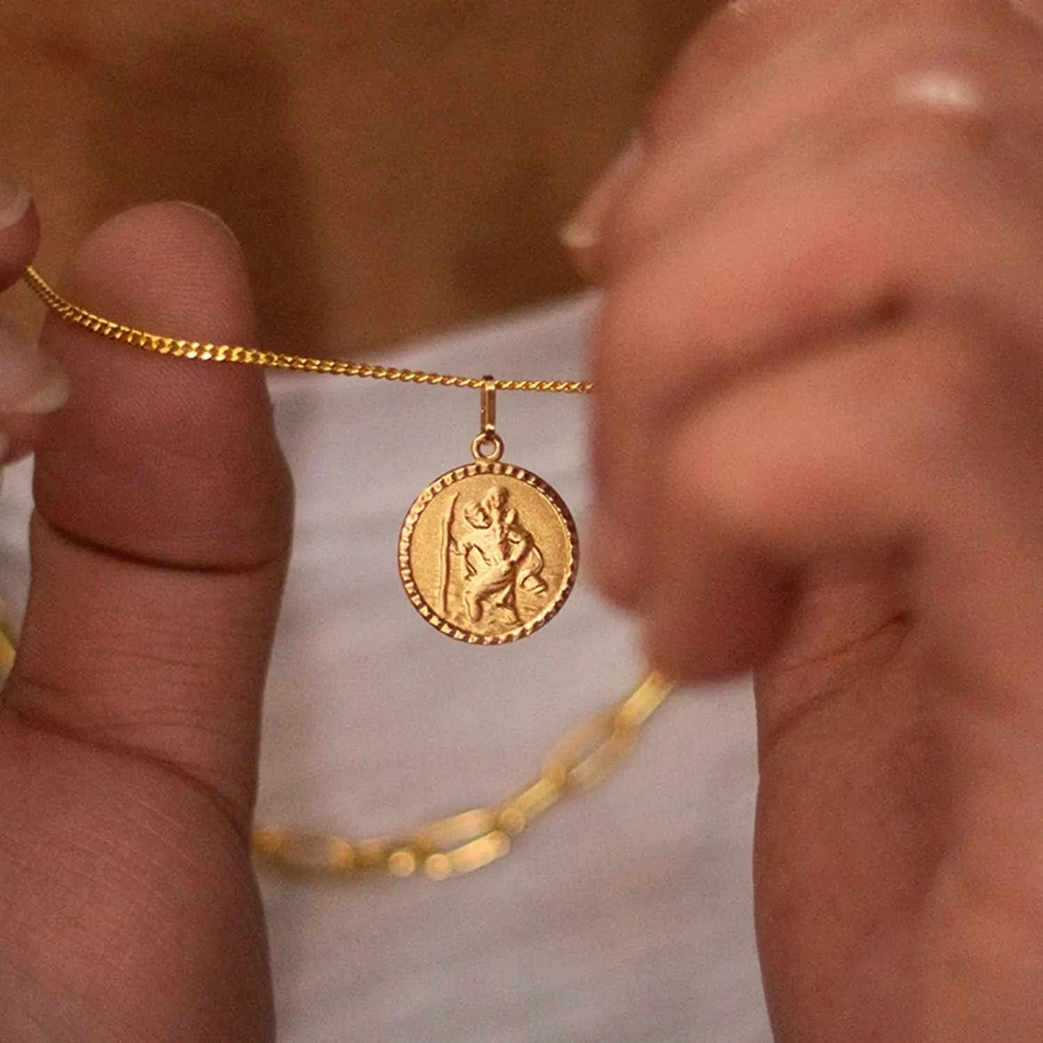St. Christopher Necklace for Men - 14K Solid Gold Pendant with Custom Engraving - Religious Jewelry Gift for Travelers, Protection & Faith - Perfect for Daily Wear, Special Occasions & Blessings
