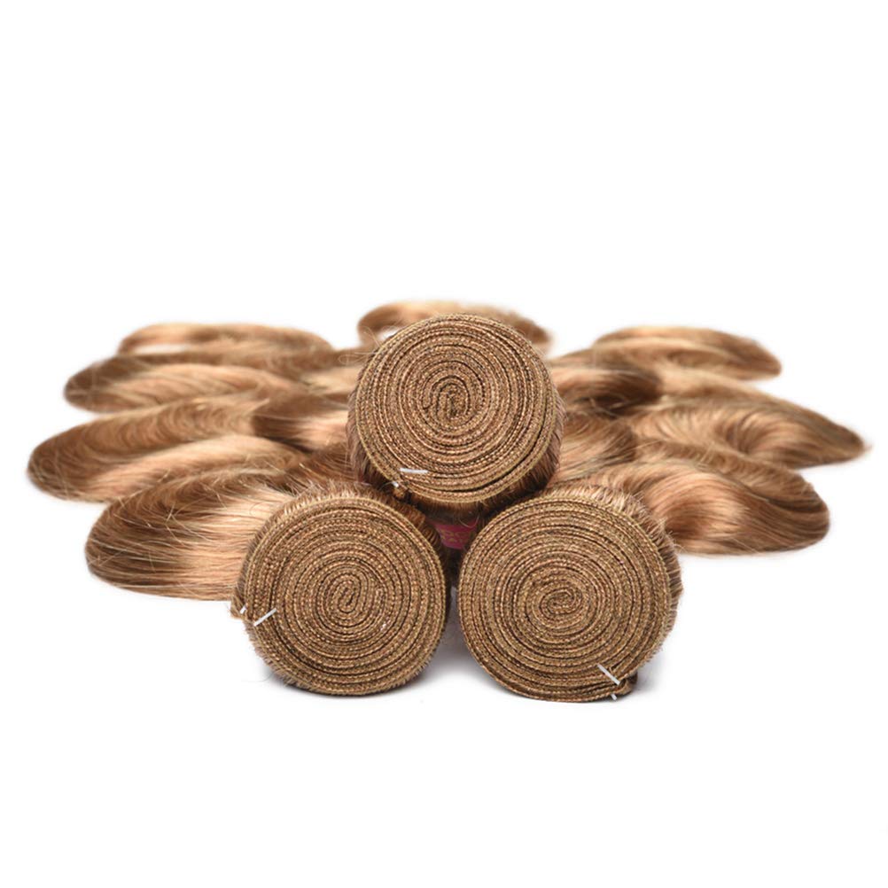 WOME Honey Blonde Hair Weave Bundles - 100% Virgin Peruvian Human Hair #27 Body Wave 8A Grade Unprocessed Remy Hair Extensions (10 12 14 Inch) for Natural Look & Styling - Perfect for Daily Wear, Parties & Special Occasions