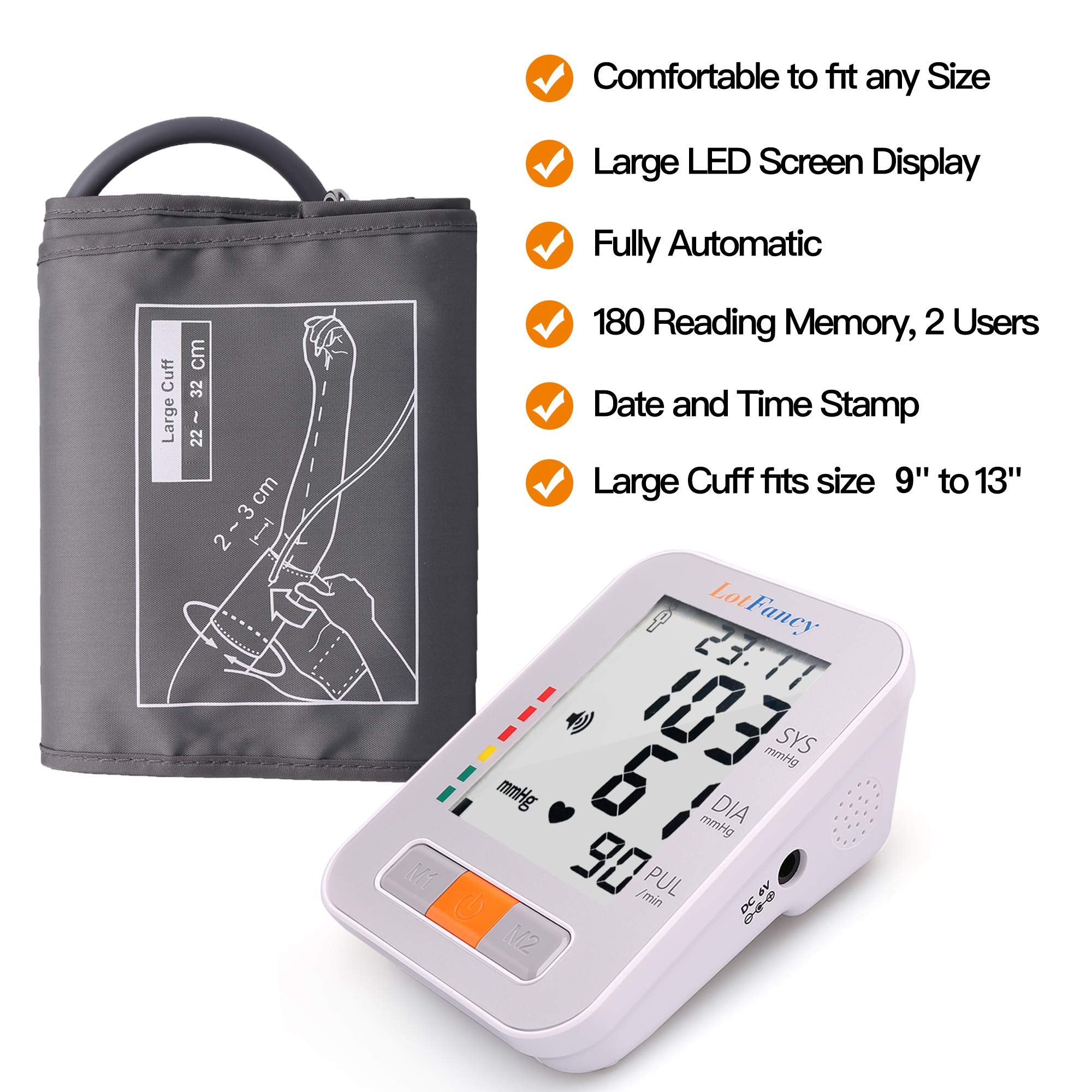 LotFancy Digital Blood Pressure Monitor - Upper Arm Cuff (9-13