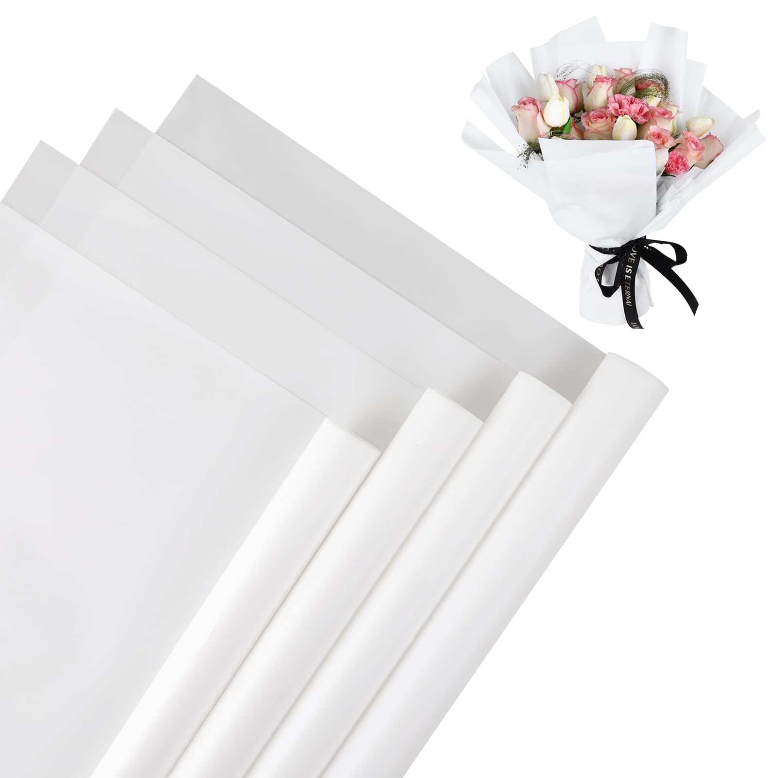 20 Sheets Waterproof Floral Wrapping Paper - Bulk Bouquet Packaging Supplies for Wedding, Birthday Gifts & DIY Crafts | Florist-Grade Gift Wrap for Fresh Flowers, Party Decorations & Special Occasions (White)