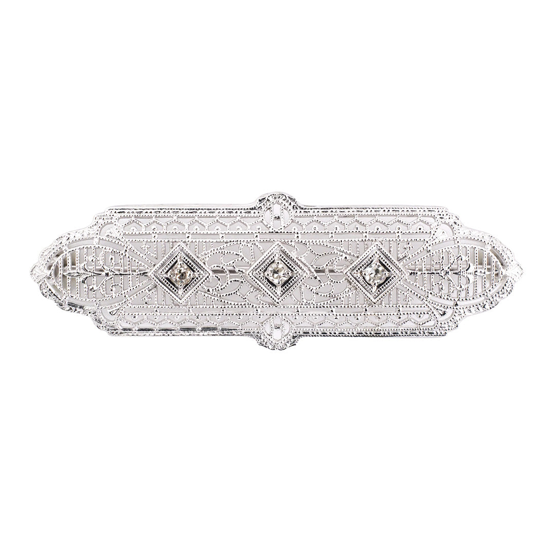 Vintage Art Deco Diamond & Platinum Filigree Brooch Pin - Antique Jewelry for Women - Perfect for Weddings, Parties & Special Occasions