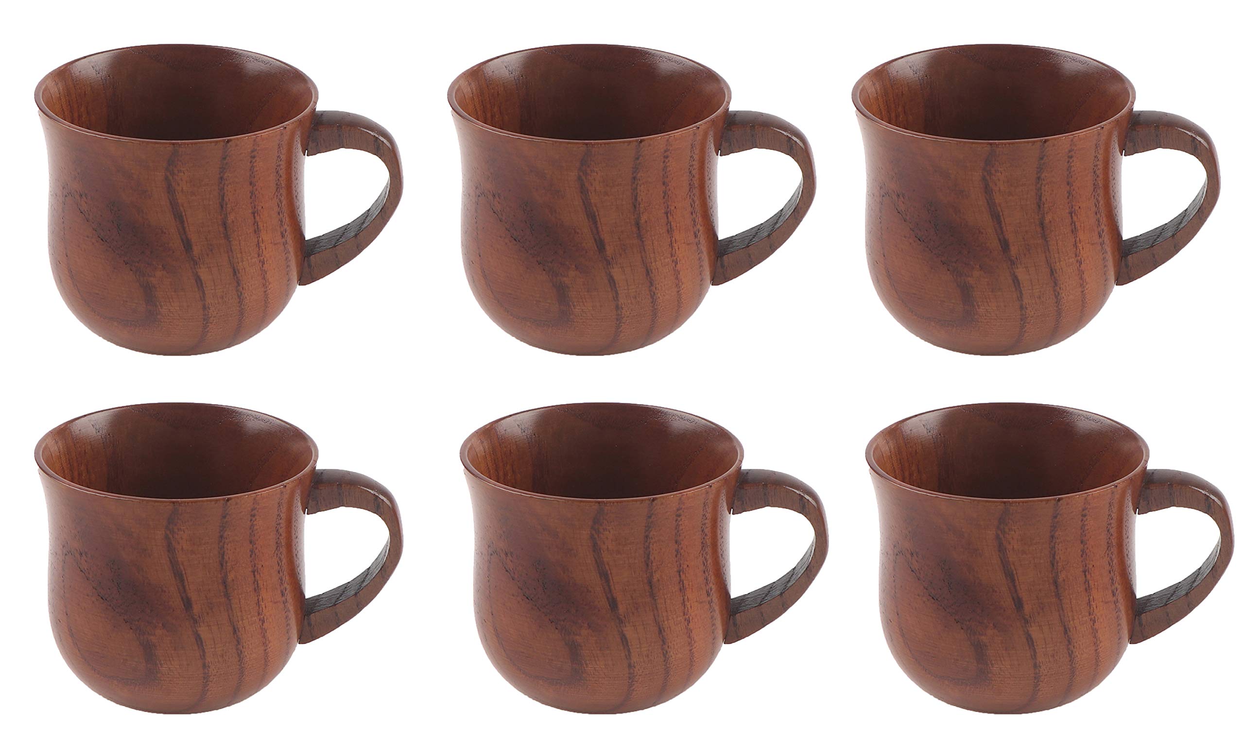 6 Pack Large Capacity Wooden Drinking Cups - Natural Handcrafted Coffee & Tea Mugs for Home, Restaurant, Camping - Eco-Friendly Wooden Gift Set for Hot/Cold Beverages