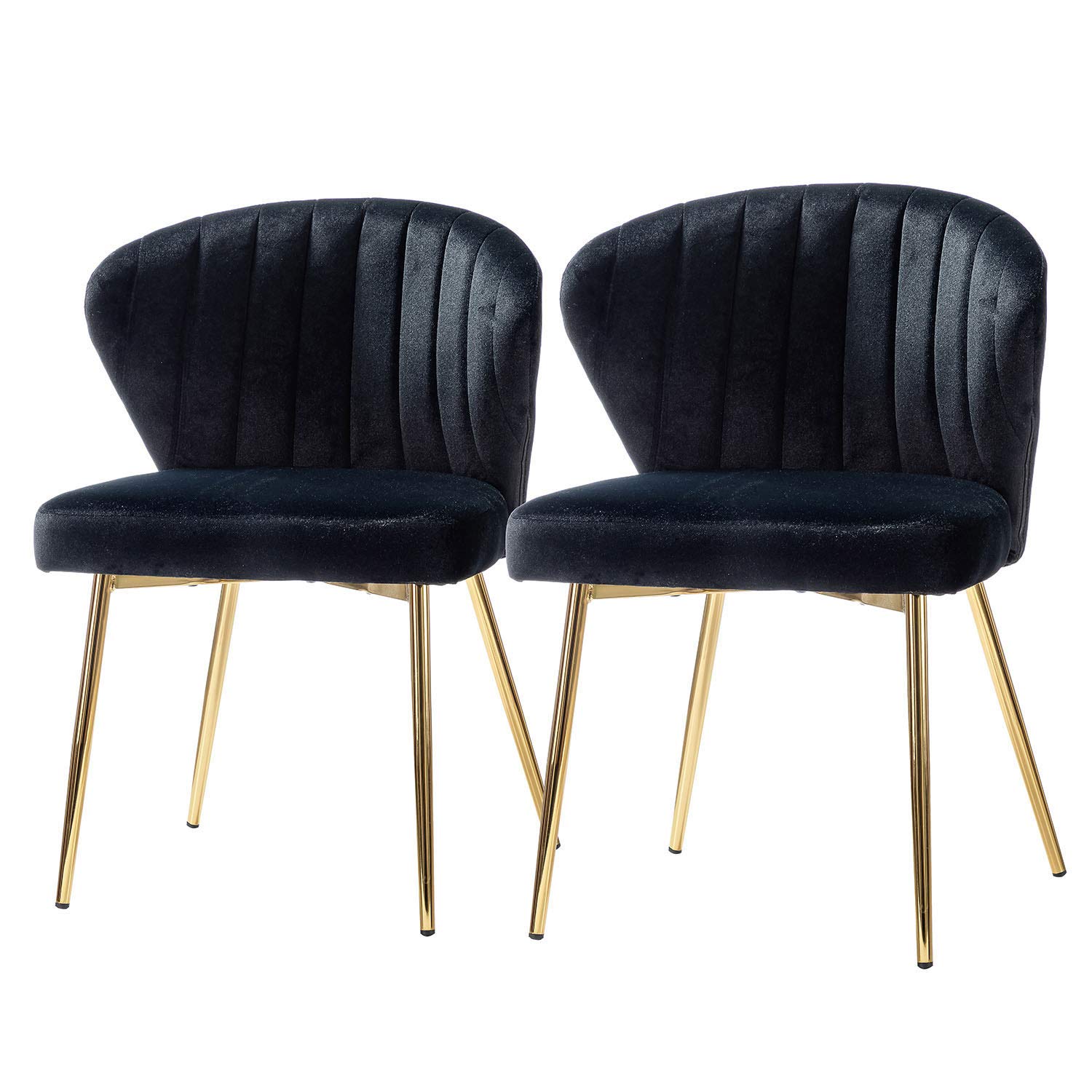 TINA'S HOME Velvet Dining Chairs Set of 2 - Modern Upholstered Side Chairs with Golden Metal Legs, Small Armless Accent Chairs for Living Room, Kitchen, Bedroom & Beauty Salon | Elegant Home Decor for Dining, Lounging & Makeup Vanity (Black)