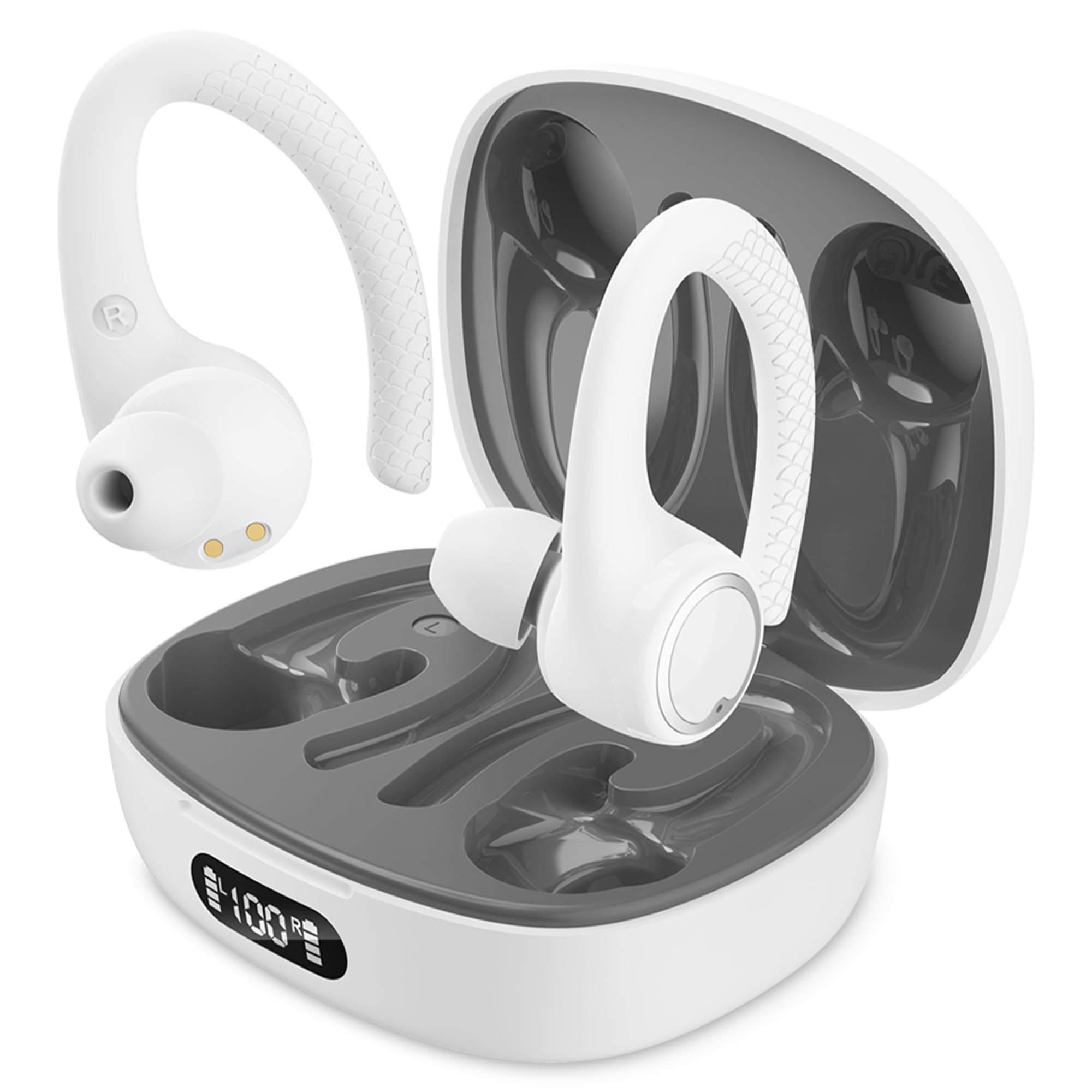 MyJoy Active Wireless Bluetooth Earbuds - Over Ear Headphones for Running, Workout & Sports - Sweatproof & Secure Fit - White (Perfect for Gym, Jogging & Outdoor Activities)