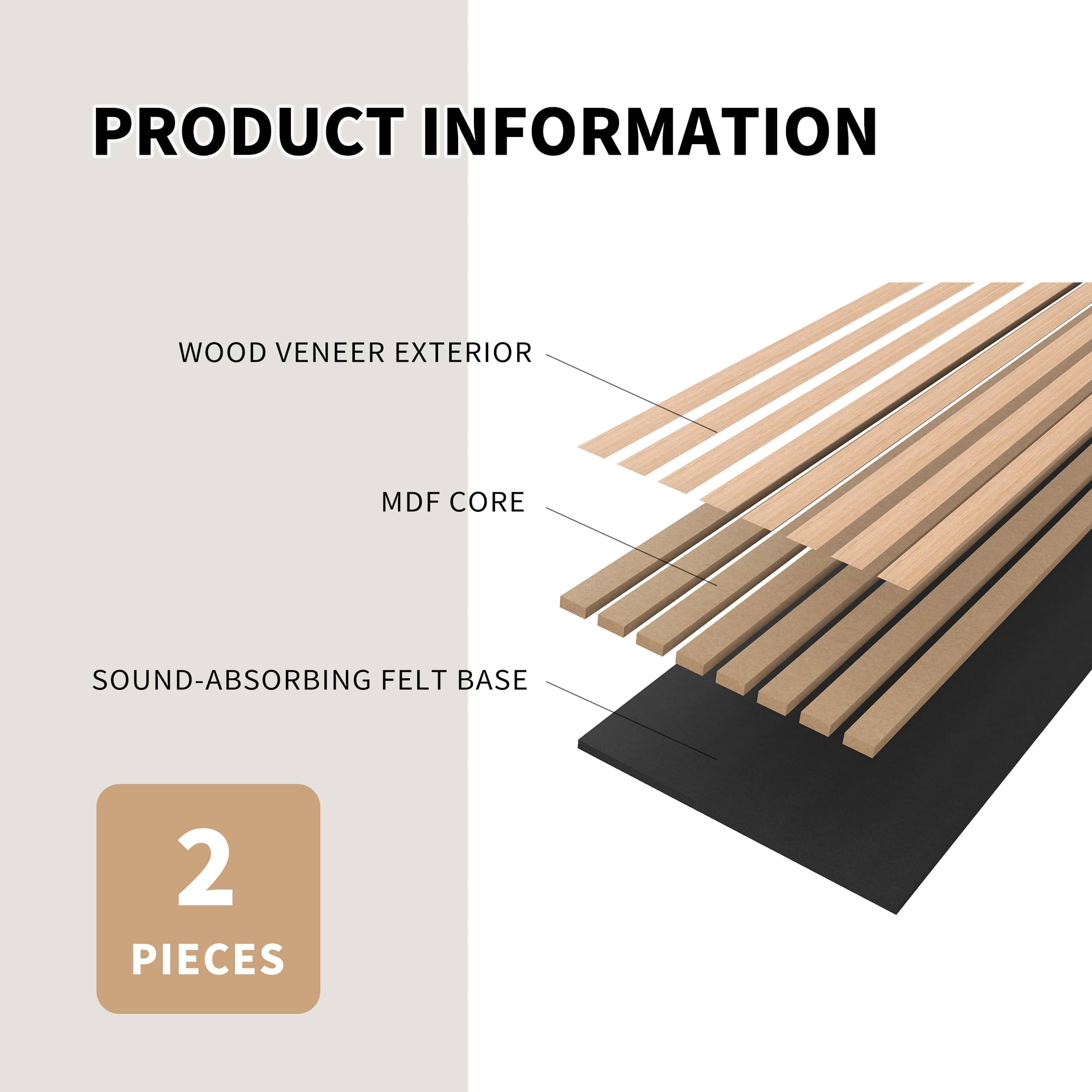 2 Pack Oak Wood Slat Wall Panels - 8 x 1 ft Acoustic Decorative Panels for Walls & Ceilings | Soundproof Interior Décor with Felt Back Board | Perfect for Home Theater, Office, and Studio Design