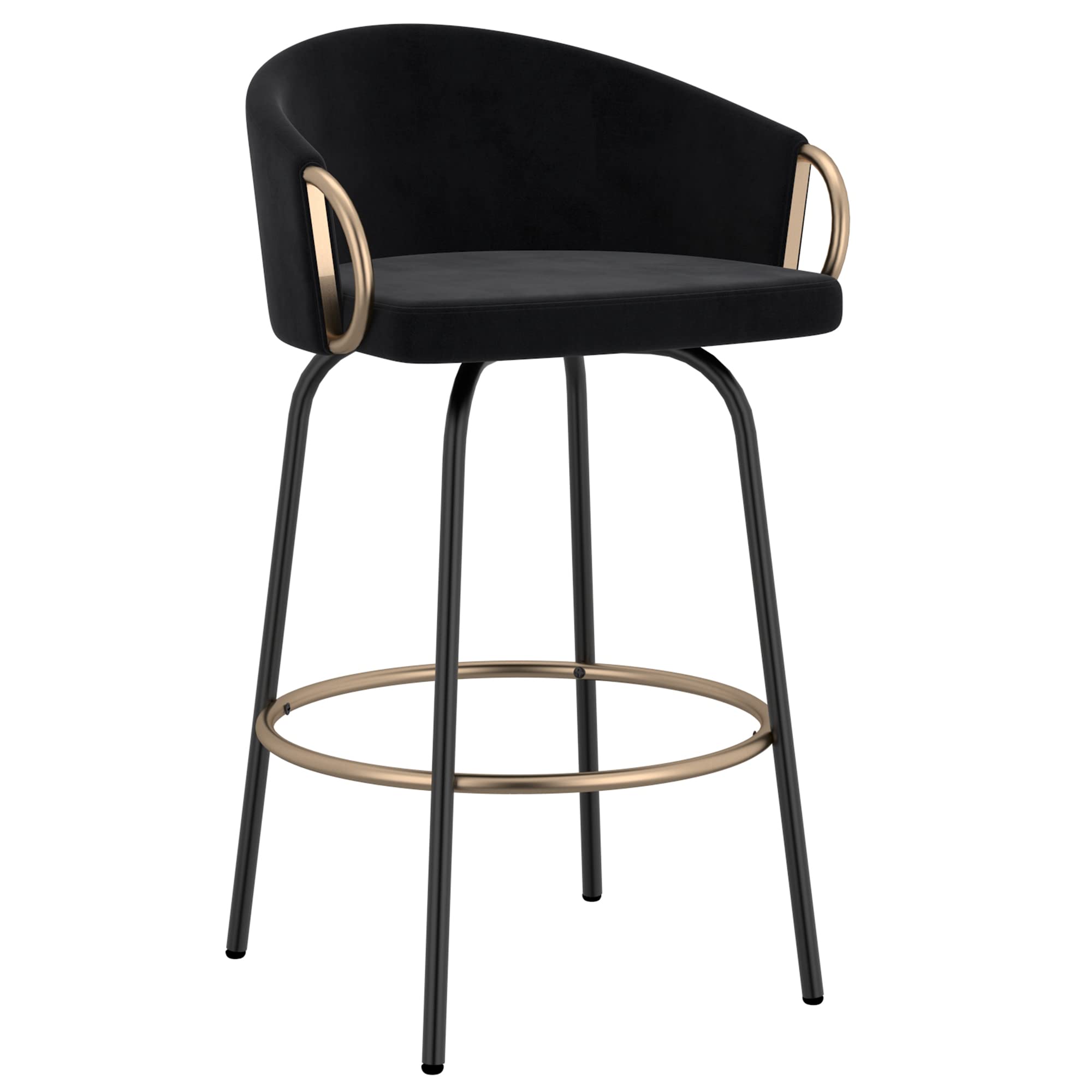 Set of 2 Modern Velvet & Metal 26-Inch Black Counter Stools - Perfect for Kitchen Islands, Breakfast Bars & Home Decor