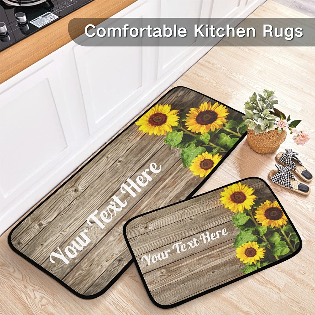 DOMIKING Non-Slip Sunflower Kitchen Rugs - 2 Pack Custom Farmhouse Floor Mats with Anti-Fatigue Comfort for Standing, Kitchen Decor & Entryway Use - Perfect for Cooking, Dishwashing & Home Decor