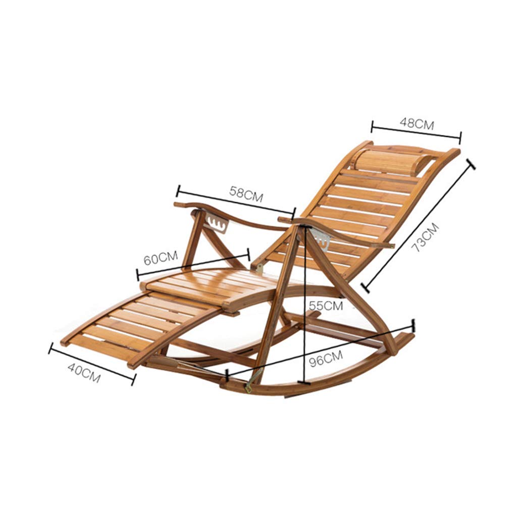 Premium Bamboo Rocking Chair with Foot Massage - Foldable, Adjustable & Portable Reclining Sun Lounger for Outdoor Relaxation, Backyard, Beach & Patio Use