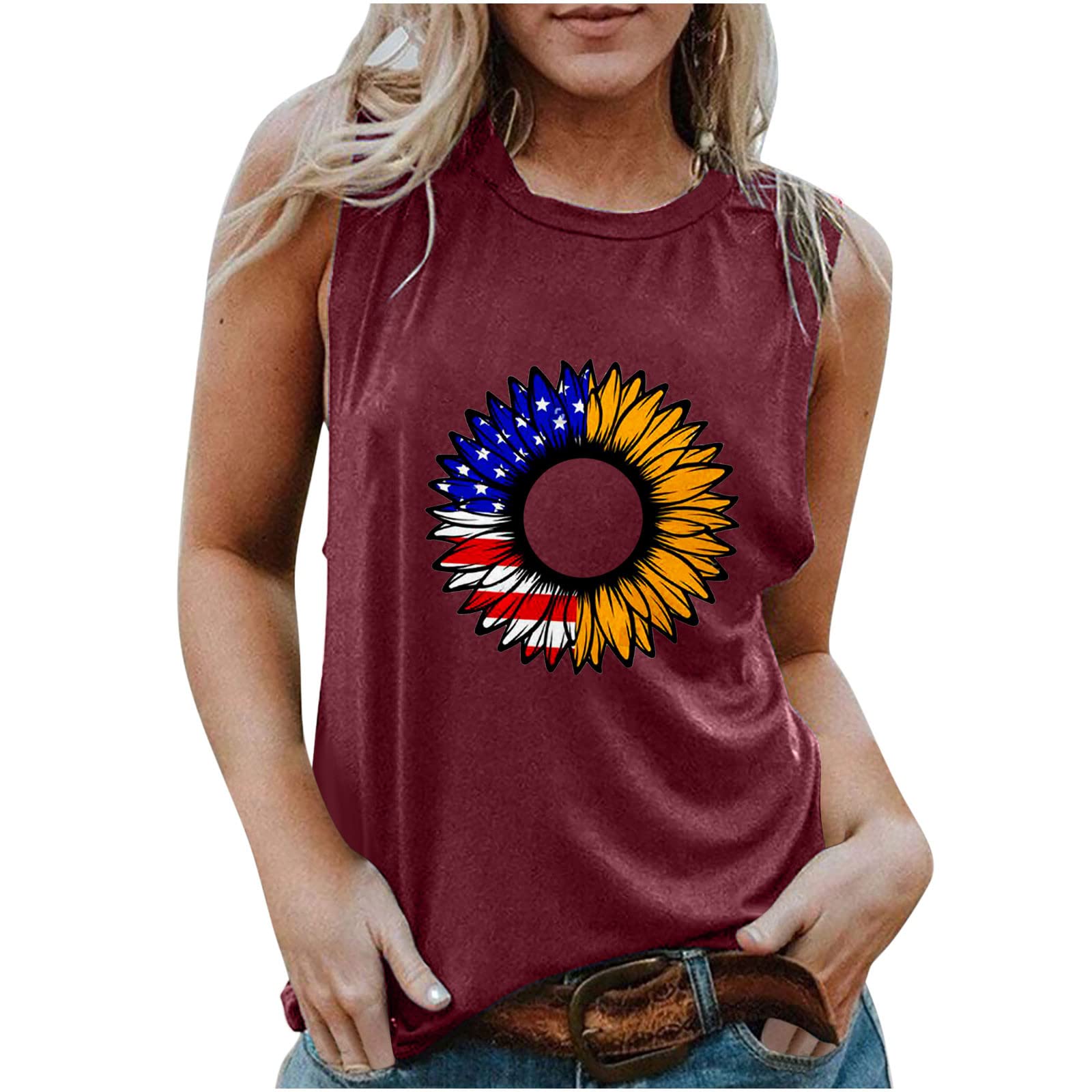 DOYIMBO Women's Sunflower Printed Cropped Tank Top - Sleeveless Graphic Tee for Casual Summer Wear | Perfect for Beach, Music Festivals & Outdoor Activities