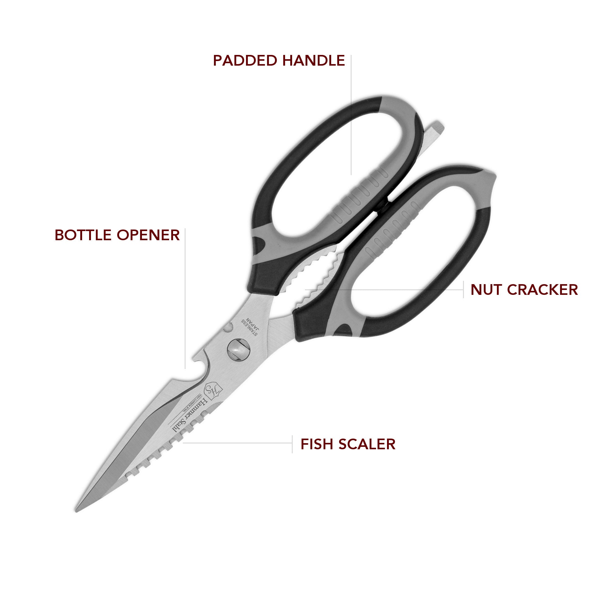 Premium Hammer Stahl Kitchen Shears - Heavy Duty Stainless Steel Scissors for Cutting Meat, Poultry, Herbs & Vegetables - Perfect for Cooking, Food Prep & Butchering