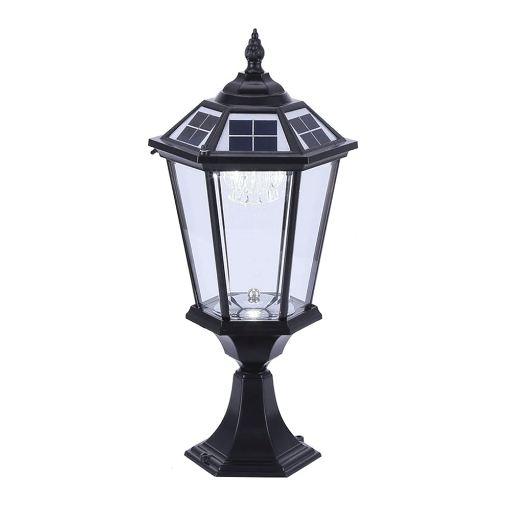 YAZAHOH Solar Pillar Light Outdoor - IP65 Waterproof Square Solar Post Cap Lamp for Garden, Deck, Fence & Landscape Lighting - Perfect for Wooden Posts, Decorative Street Lights & Pathway Illumination (Black)