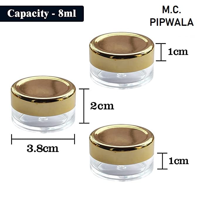 10 GM Empty Acrylic Jar with Gold Lid & Leakproof Inner Lids - Clear Cosmetic Container (Pack of 3) | Ideal for Creams, Salves, DIY Beauty Products & Travel Toiletries