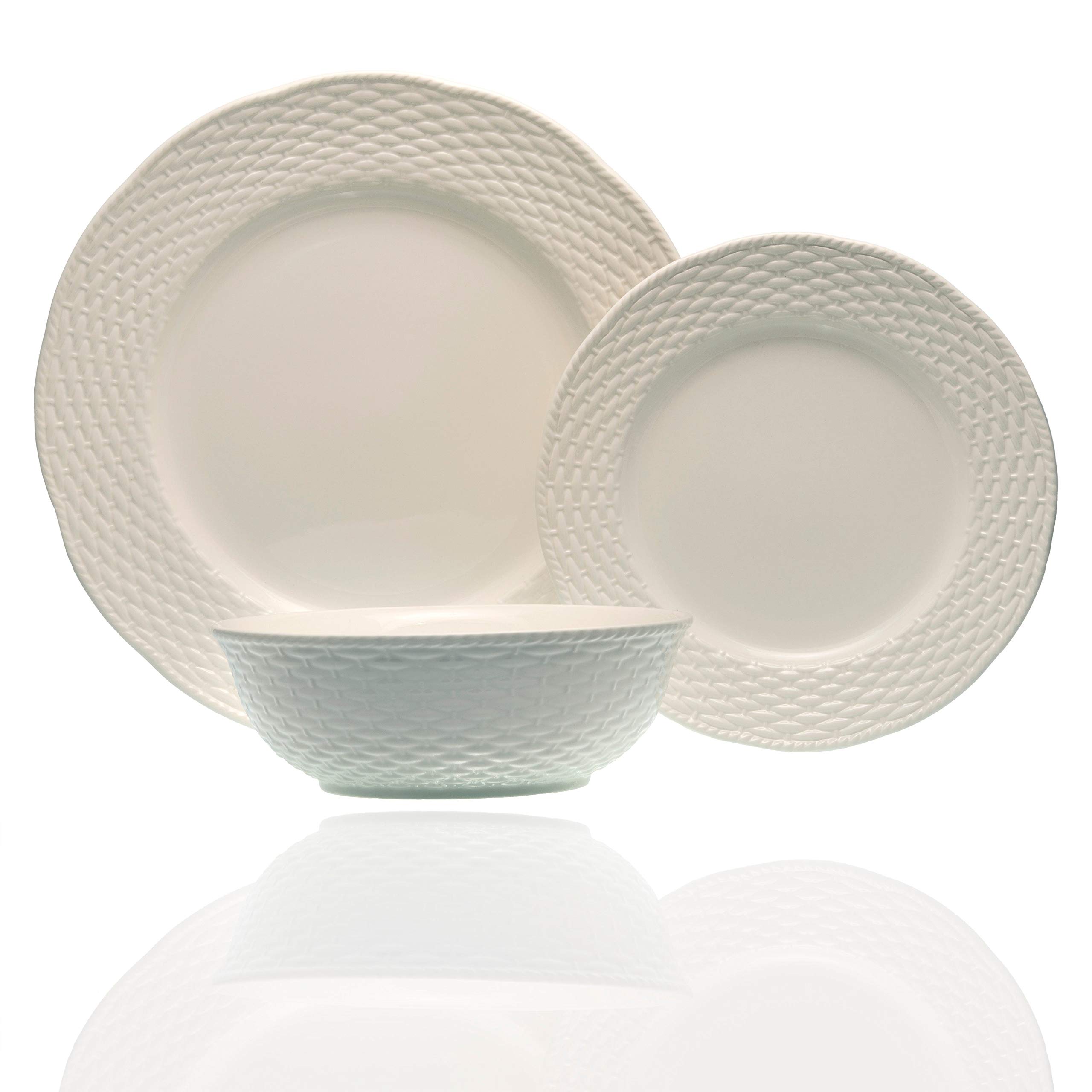 18-Piece Modern Cream Textured Stoneware Dinner Set - Microwave & Dishwasher Safe Round Plates & Bowls - Perfect for Family Dinners, Entertaining Guests & Everyday Use