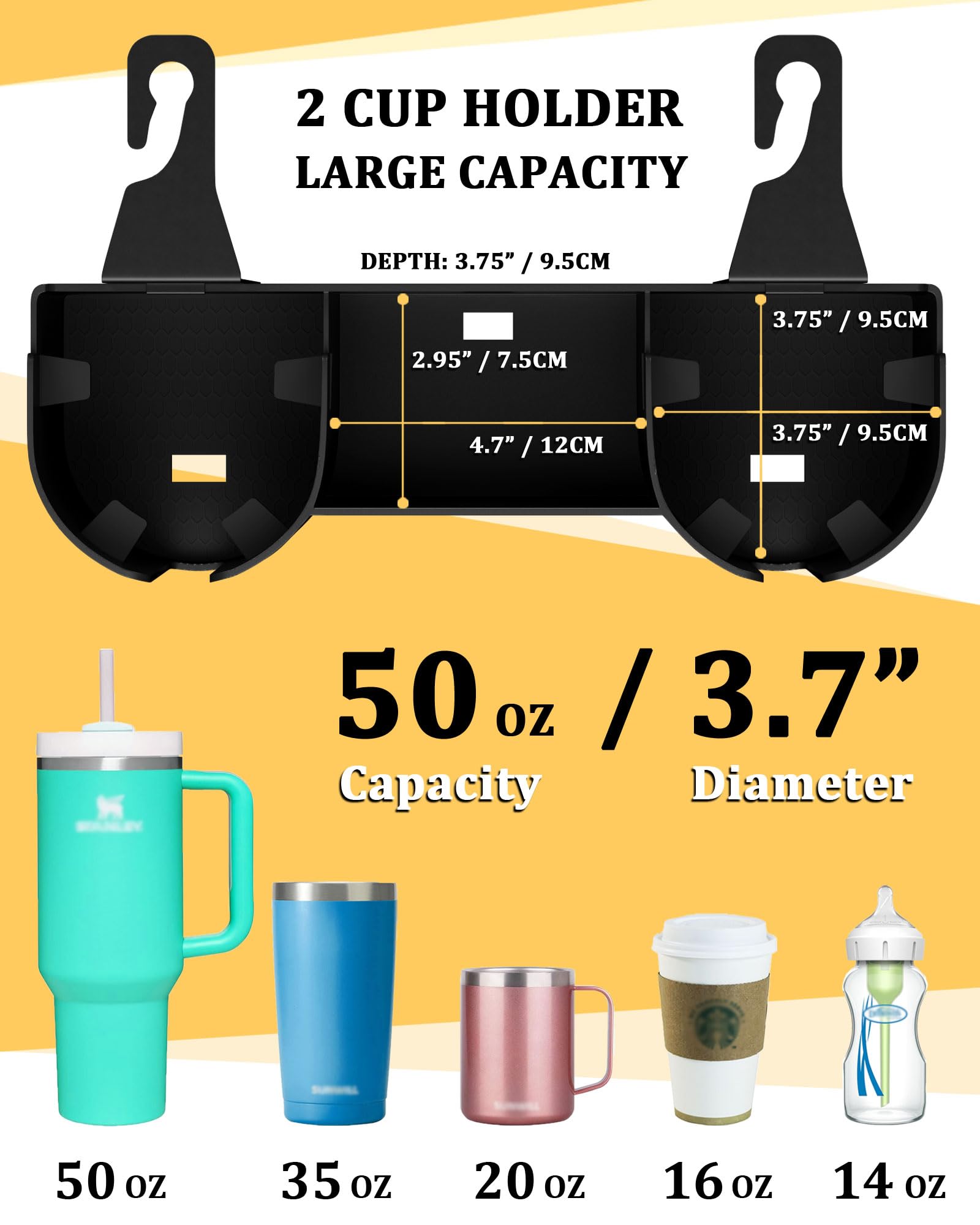 Car Headrest Backseat Cup Holder 3.7
