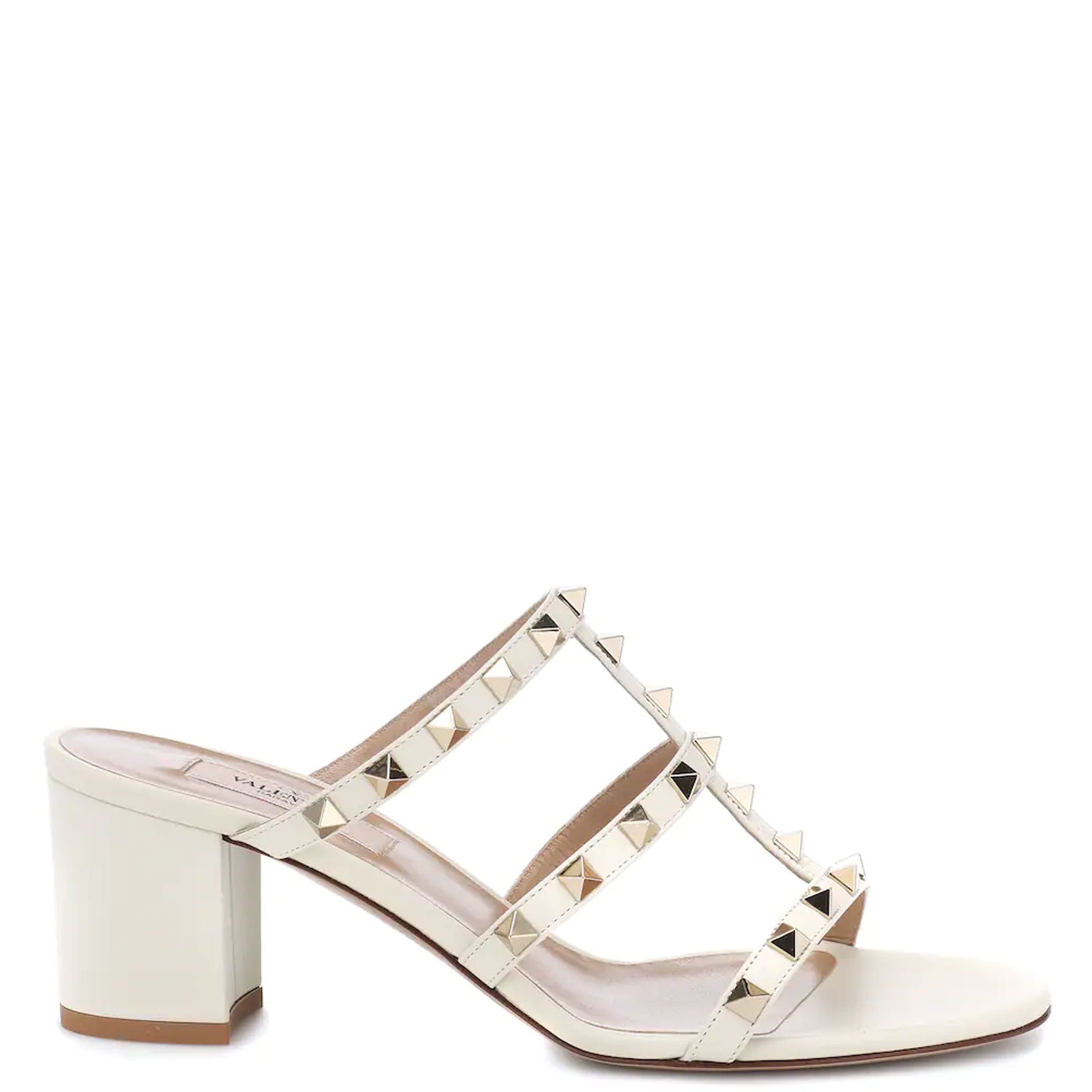 Valentino Rockstud Block Heel Mule Sandals 60mm in Ivory | Women's Luxury Dress Shoes for Weddings, Parties & Evening Events