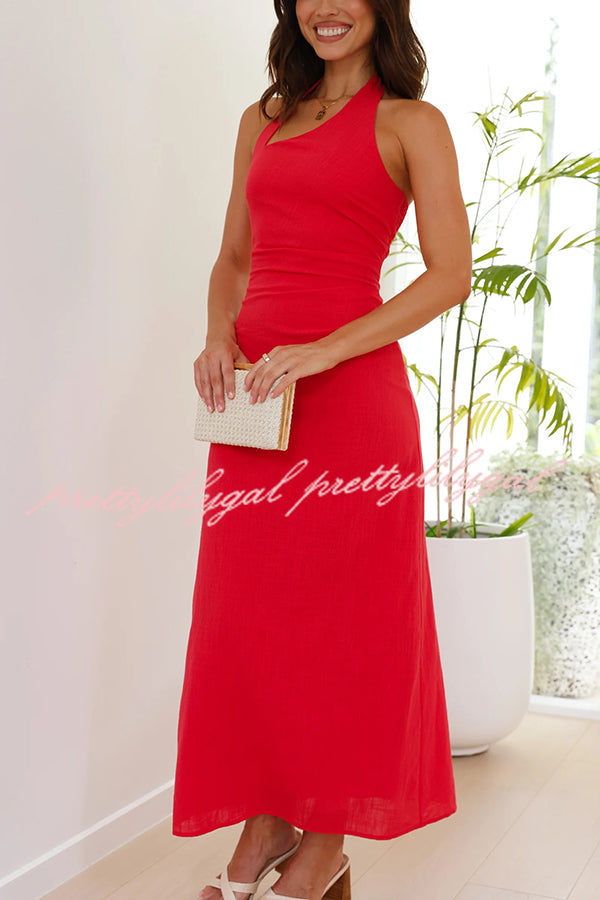 Elegant Solid Color Sleeveless Halter Neck Backless Slim Fit Maxi Dress for Women - Perfect for Beach Vacations, Summer Parties & Date Nights