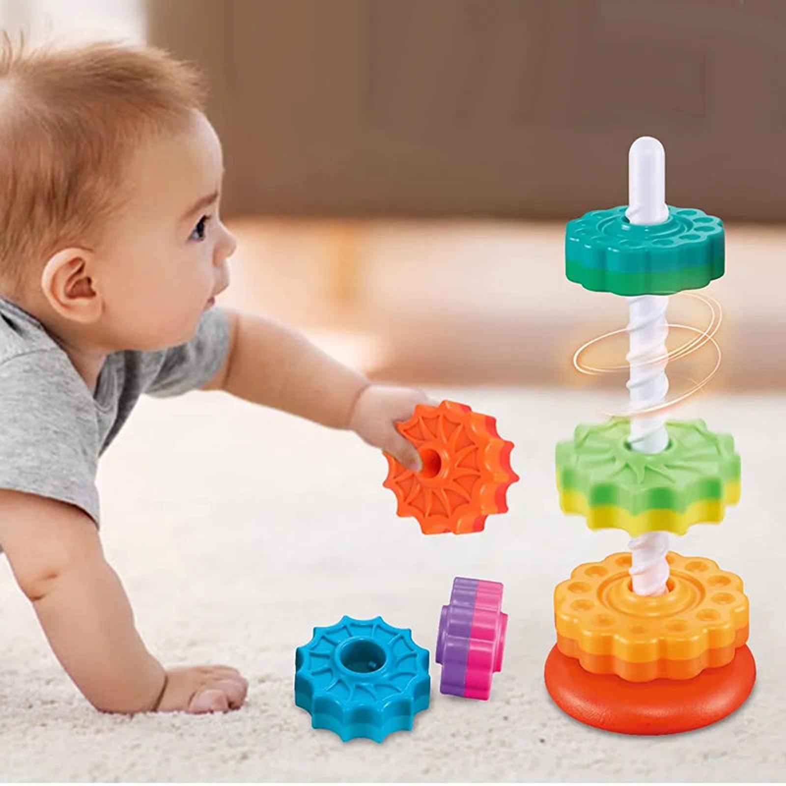 Rainbow Stacking Toys for Toddlers - Educational Spinning Stacking Tower | Montessori Sensory Learning Toy for Boys & Girls | Perfect for Early Childhood Development & Playtime Fun