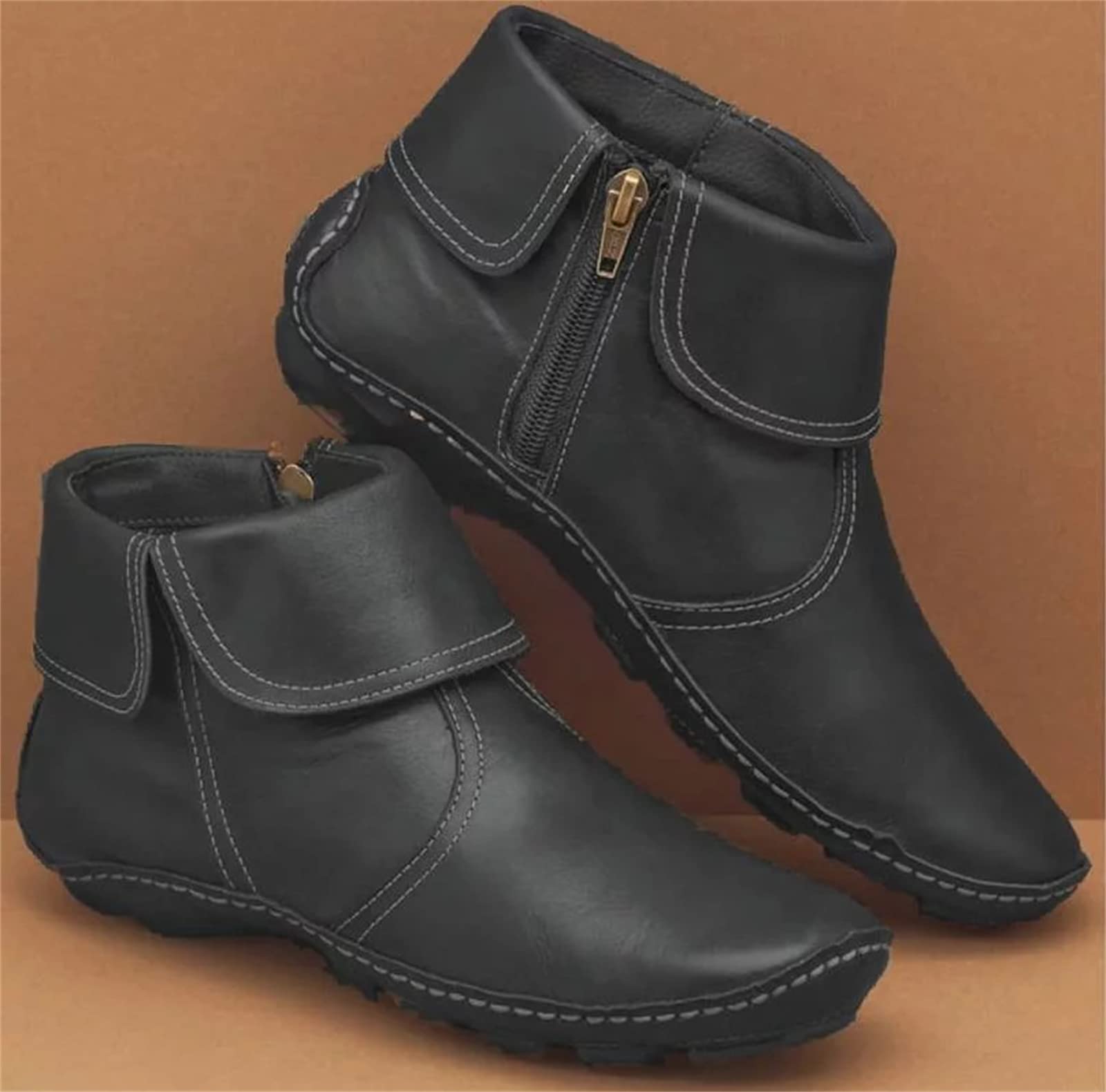 Lausiuoe Women's Ankle Booties - Flat Comfort Classic Western Boots for Casual & Dressy Outfits | Wide Width Pull-On Boots for Everyday Wear & Office Style
