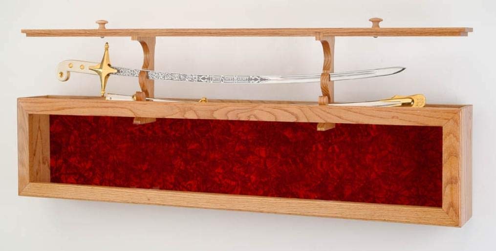 Premium Sword Display Case with Flags Connections - Wall Mounted or Tabletop Display for Collectibles, Home Decor, and Museum Showcases