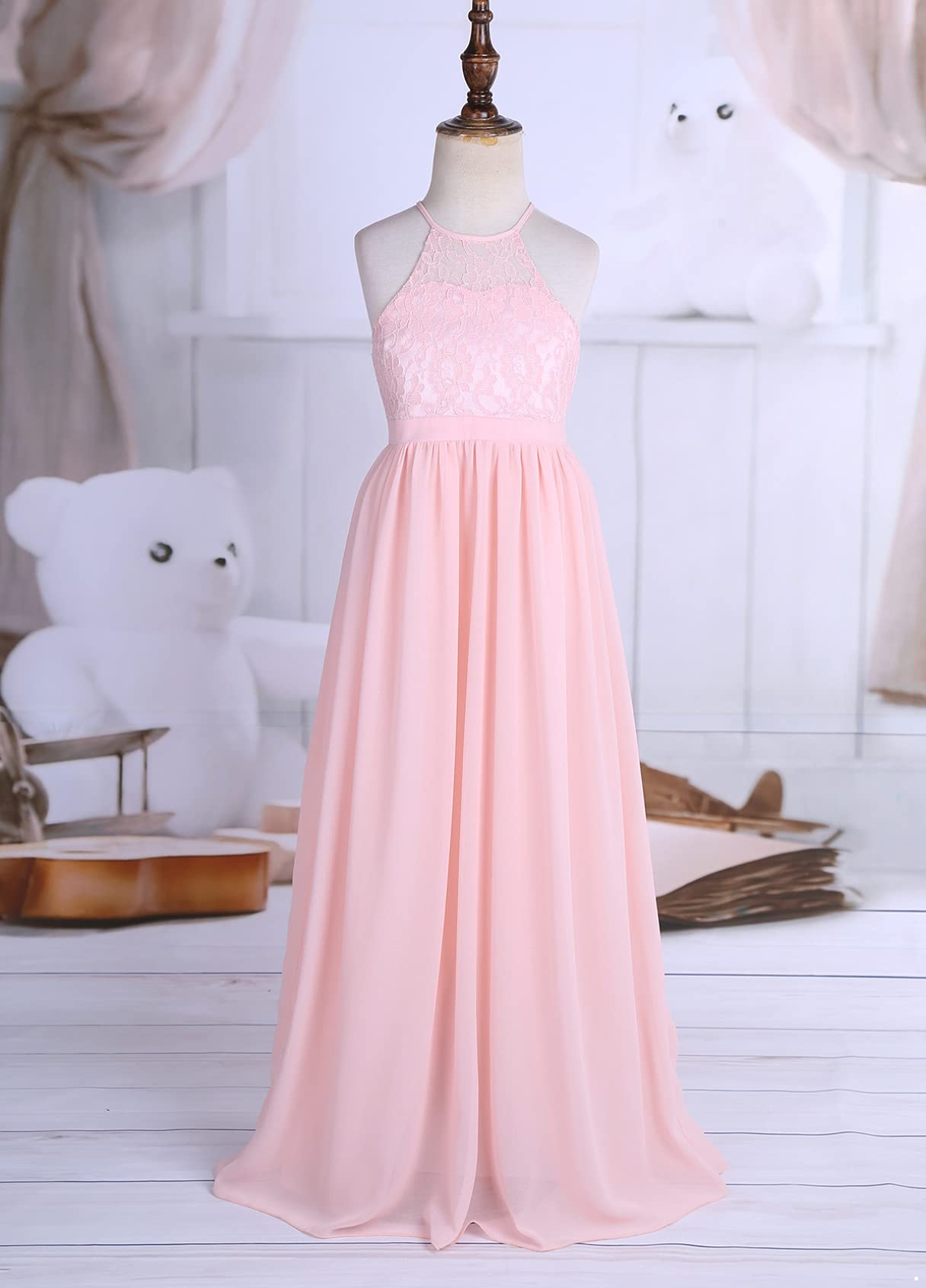 JEATHA Girls Lace Halter Neck Sleeveless Flower Dress - Elegant Wedding Guest, Birthday Party & Special Occasion Gown for Kids (Ages 3-10) | Perfect for Flower Girls, Pageants & Formal Events