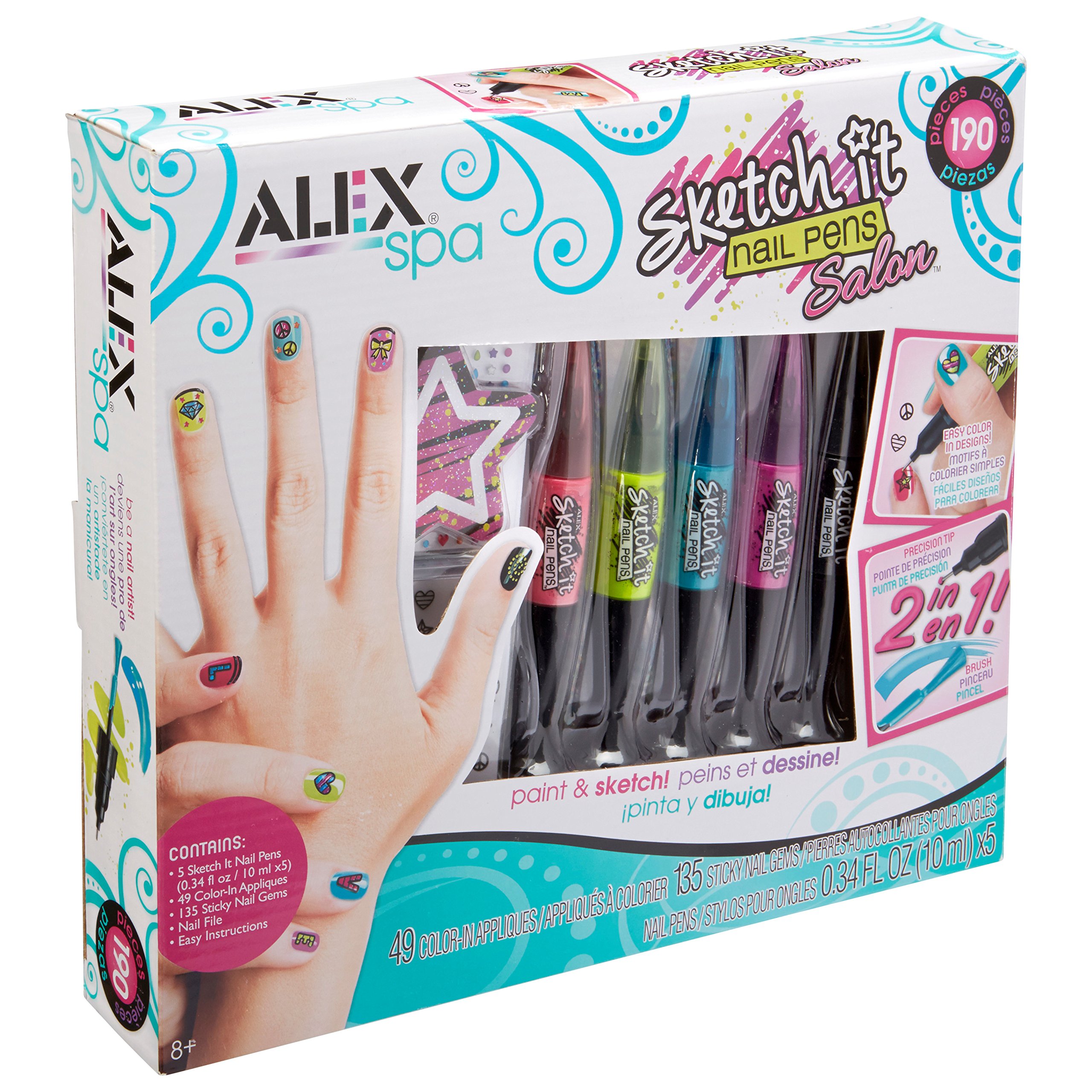 ALEX Toys Sketch It Nail Pens - 12 Color Nail Art Kit for Girls, DIY Salon Fashion Activity Set, Creative Nail Design for Kids Birthday Parties & Sleepovers