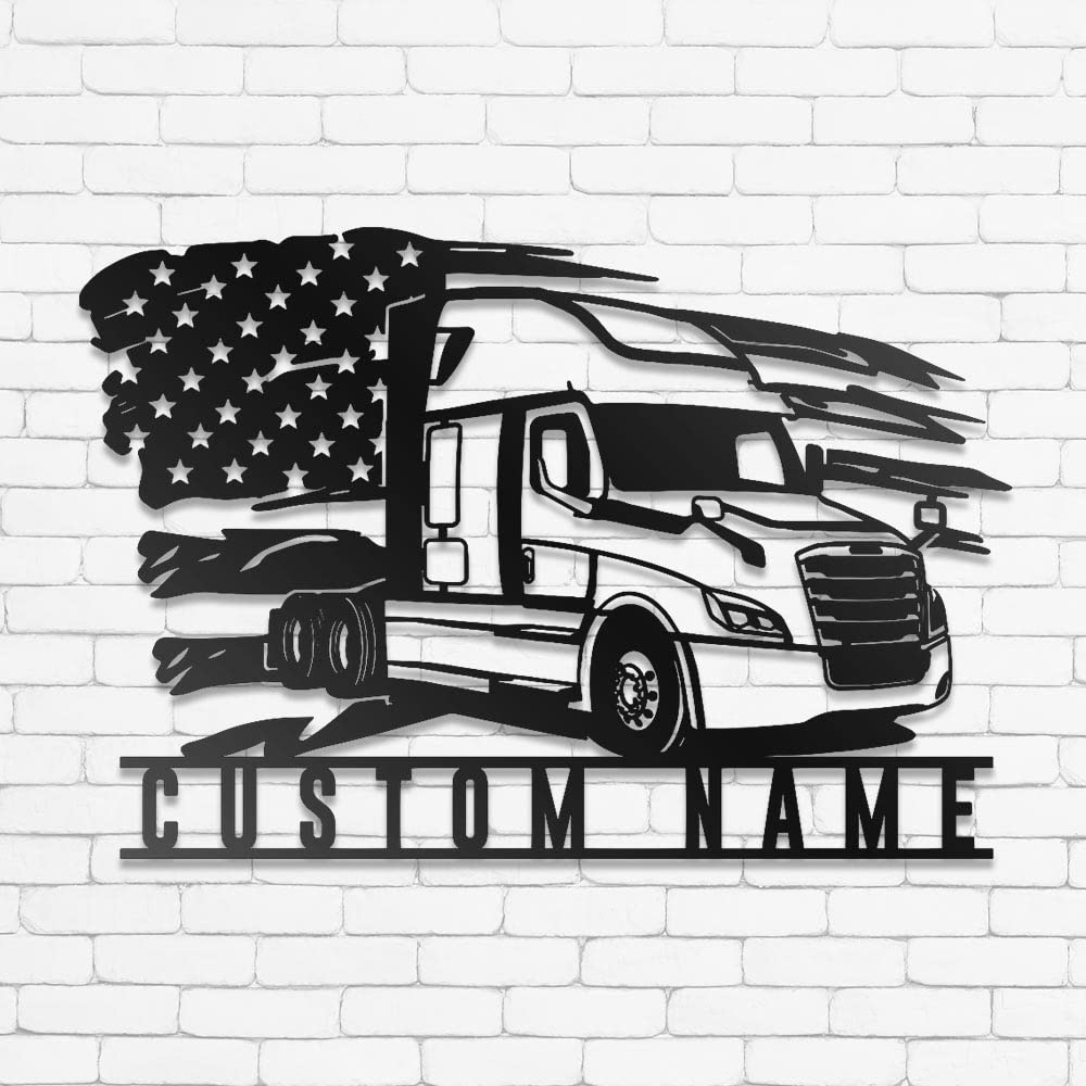 Custom Cascadia Truck Metal Wall Art with LED Lights - Personalized Trucker Black Metal Sign for Living Room, Outdoor Decor - Large 24x24 Inch Home Gift for Truck Drivers - Perfect for Man Cave, Garage & Office Decor