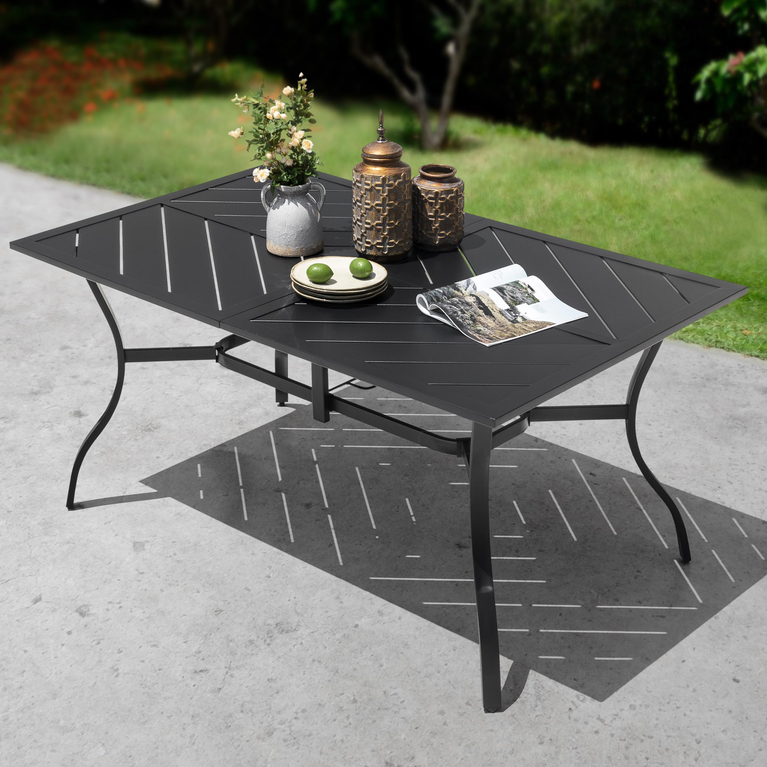 NUU GARDEN 6-Person Outdoor Dining Table - All-Weather Patio Table with Umbrella Hole - Heavy Duty 150 LBS Capacity - Black Bistro Table (61x37x29 inches) - Perfect for Backyard, Garden, Poolside & Outdoor Entertaining