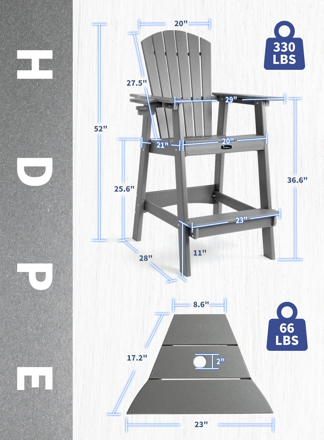 FUNBERRY 2-Piece Tall Adirondack Chair Set with Connecting Tray & Cup Holders - High Top Resin Outdoor Bar Stools, Durable High Back Balcony Chairs - Perfect for Poolside, Patio, Beach & Backyard Relaxation