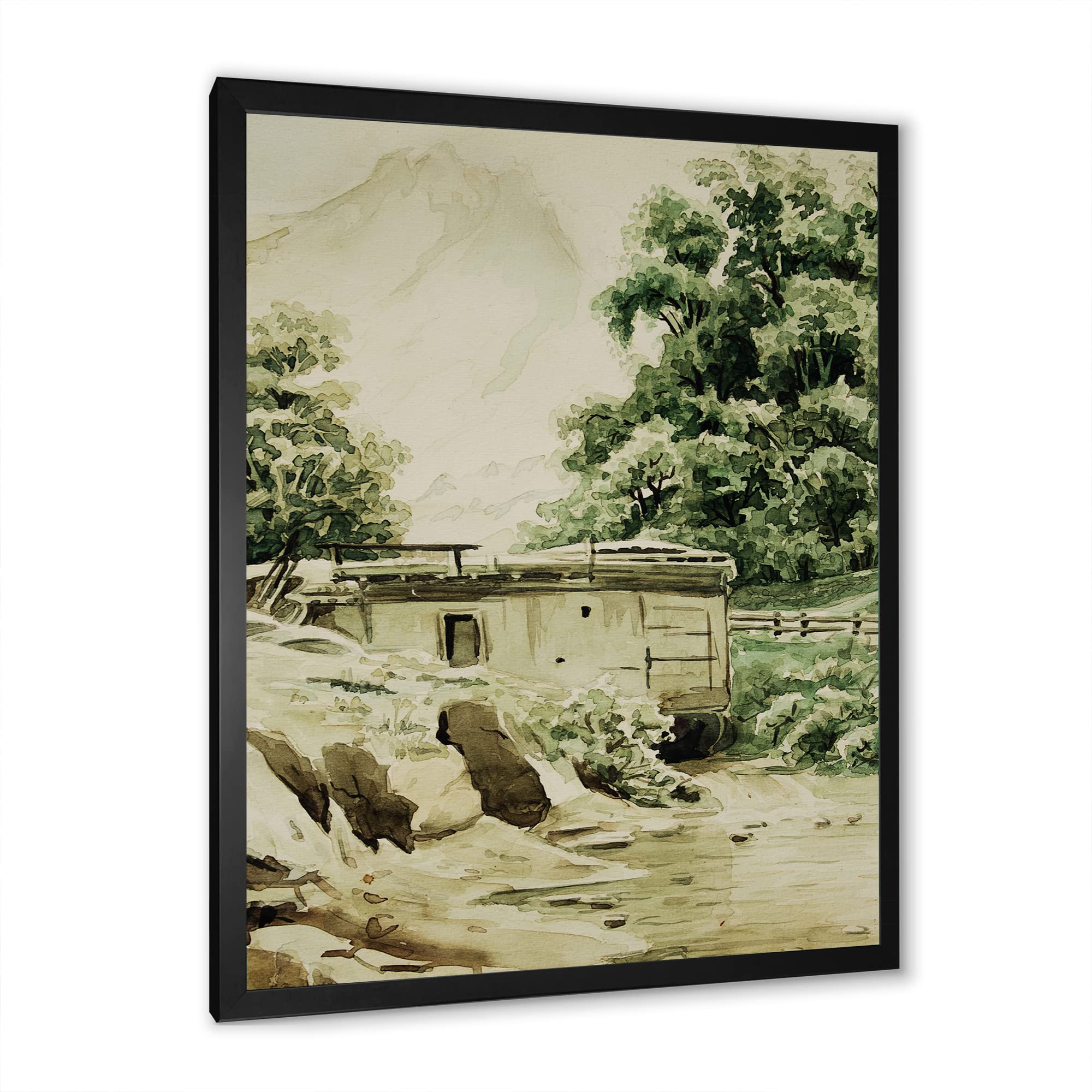 Mountain Cabin & Lodge Framed Wall Art - Rustic Home Decor for Living Room, Bedroom & Office - Scenic Nature Landscape Painting for Cabin, Farmhouse or Vacation Home