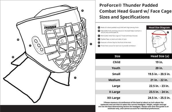 ProForce Thunder Padded Combat Head Guard with Face Cage - Large Size for MMA, Kickboxing & Martial Arts Training - Ultimate Face Protection Gear