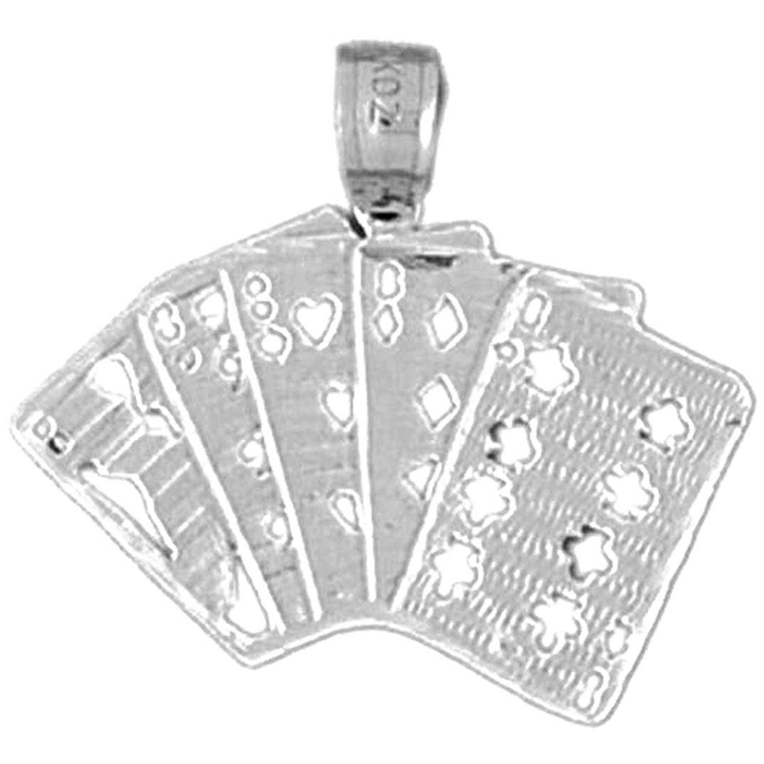 925 Sterling Silver Playing Cards Pendant Necklace - 24mm Poker Jewelry for Men & Women | Perfect Gift for Casino Lovers & Card Game Enthusiasts