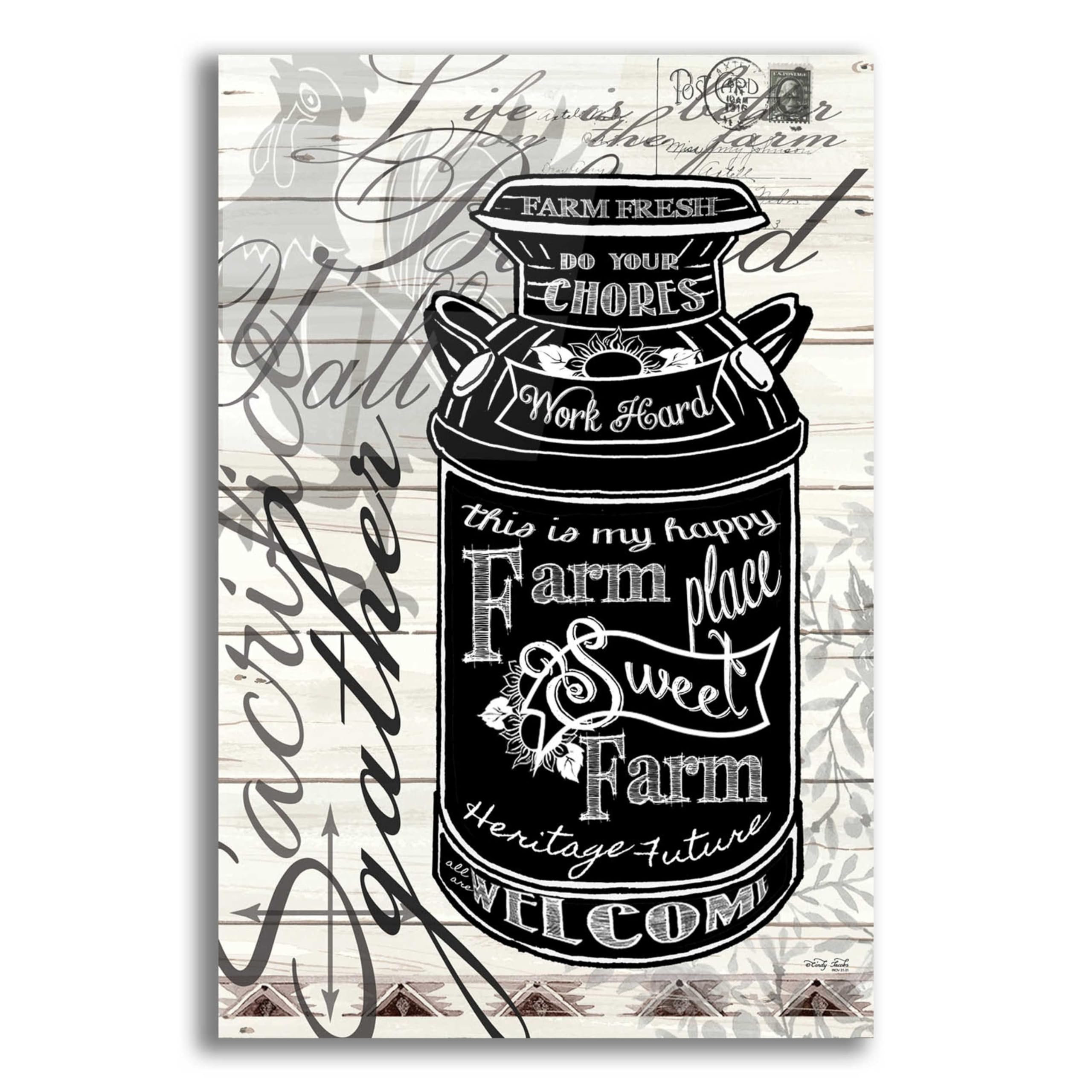 Farm Sweet Farm Milk Can Acrylic Glass Wall Art by Cindy Jacobs - 12x16 Inches Countryside Home Decor for Kitchen, Living Room & Farmhouse Style Interiors