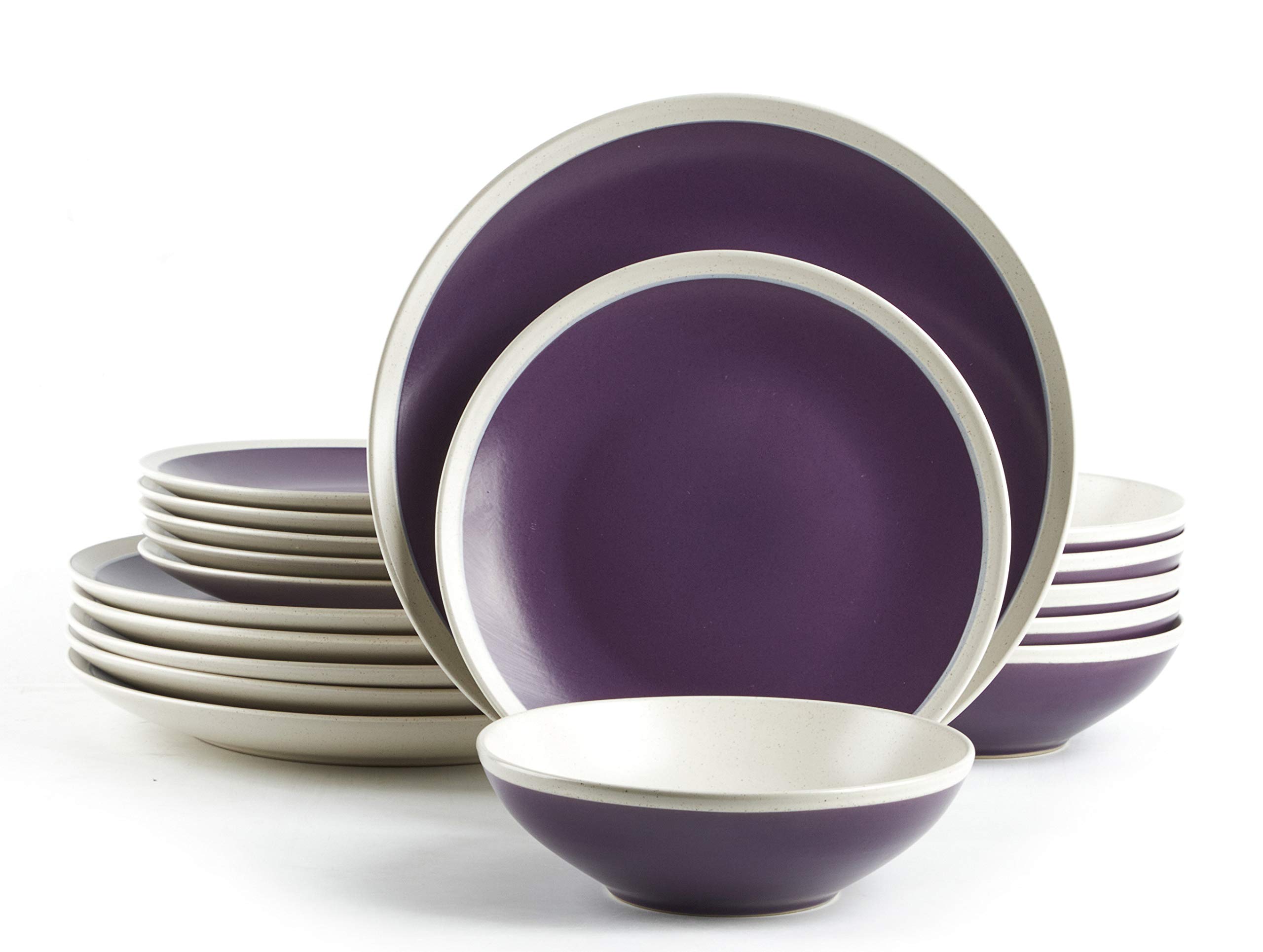 Speckled Stoneware Dinnerware Set 18-Piece - Violet & Ivory for Farmhouse & Rustic Dining | Durable Stoneware Plates, Bowls, Mugs | Perfect for Everyday Use & Entertaining