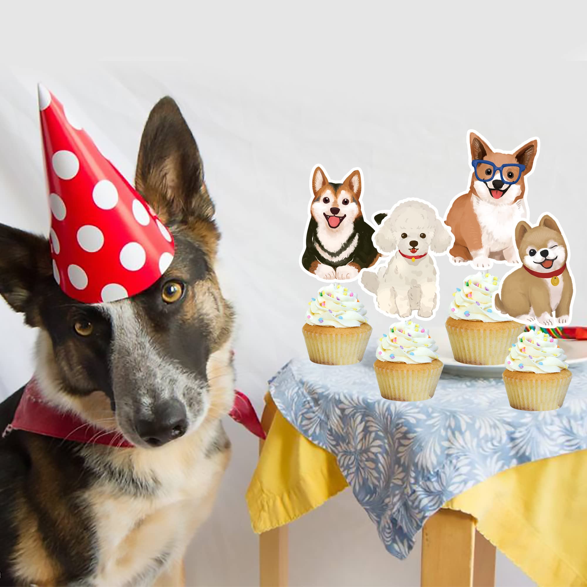 36pcs Dog Cupcake Toppers - 18 Styles Puppy Birthday Cake Decorations for Dog Party, Baby Shower & Pet Celebration Supplies | Perfect for Dog-Themed Parties, Cakes & Cupcakes