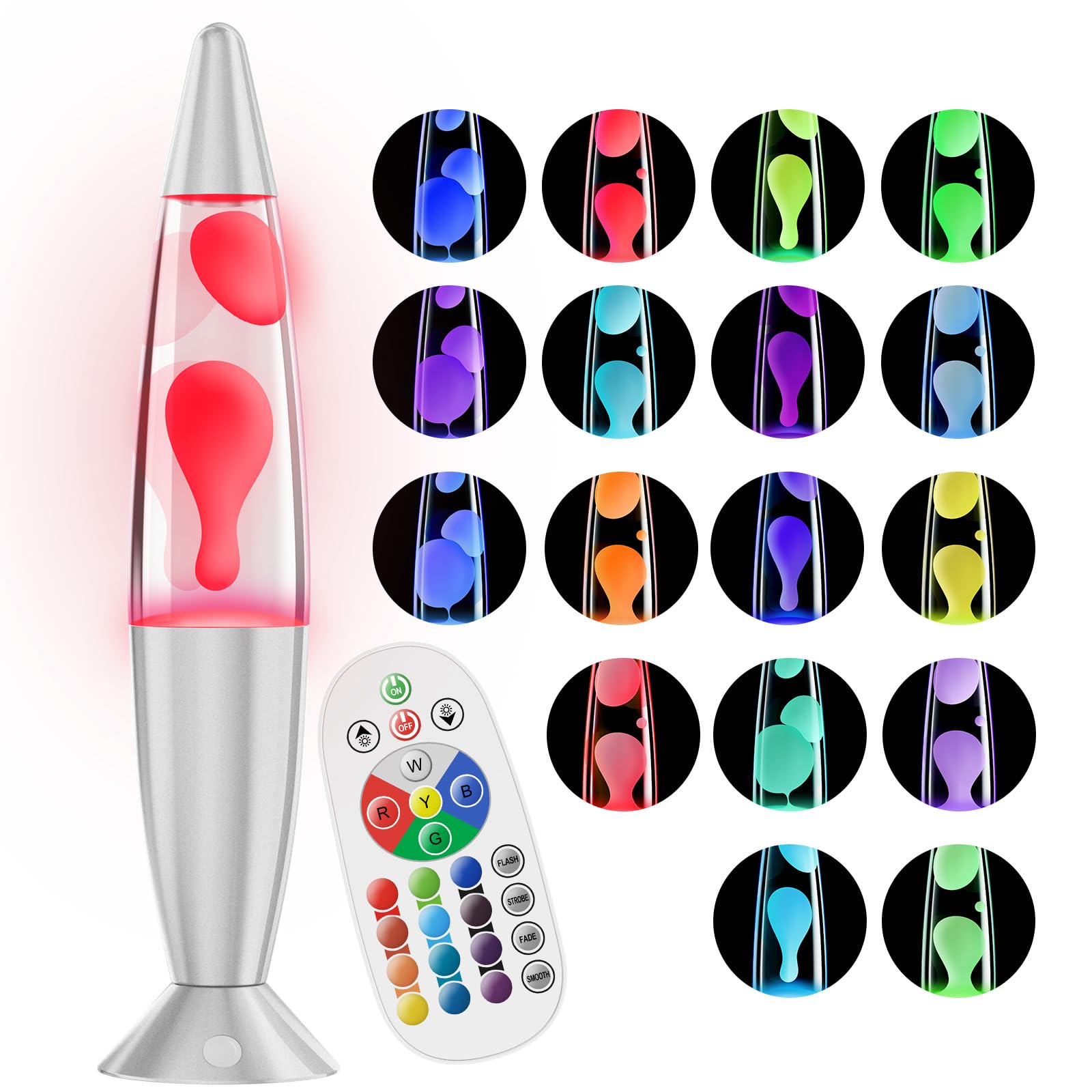 17 Color LED Color Changing Lamp with Remote Control - 13.5 Inch Mood Lighting for Bedroom, Living Room & Kids Room - Blue Pink Red Green Purple Liquid Motion Table Lamp & Night Light for Relaxation (Perfect for Meditation, Sleep Aid, Party Decor and Home Ambiance)