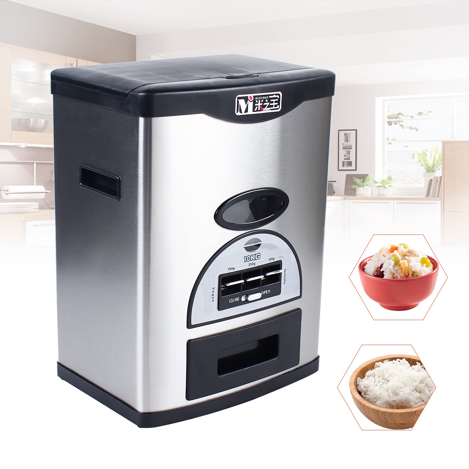 LOYALHEARTDY 10kg Automatic Rice Dispenser - Stainless Steel & ABS Airtight Rice Storage Container for Kitchen - Perfect for Bulk Rice, Grains, Flour & Dry Food Storage - Ideal for Home, Restaurant & Pantry Organization